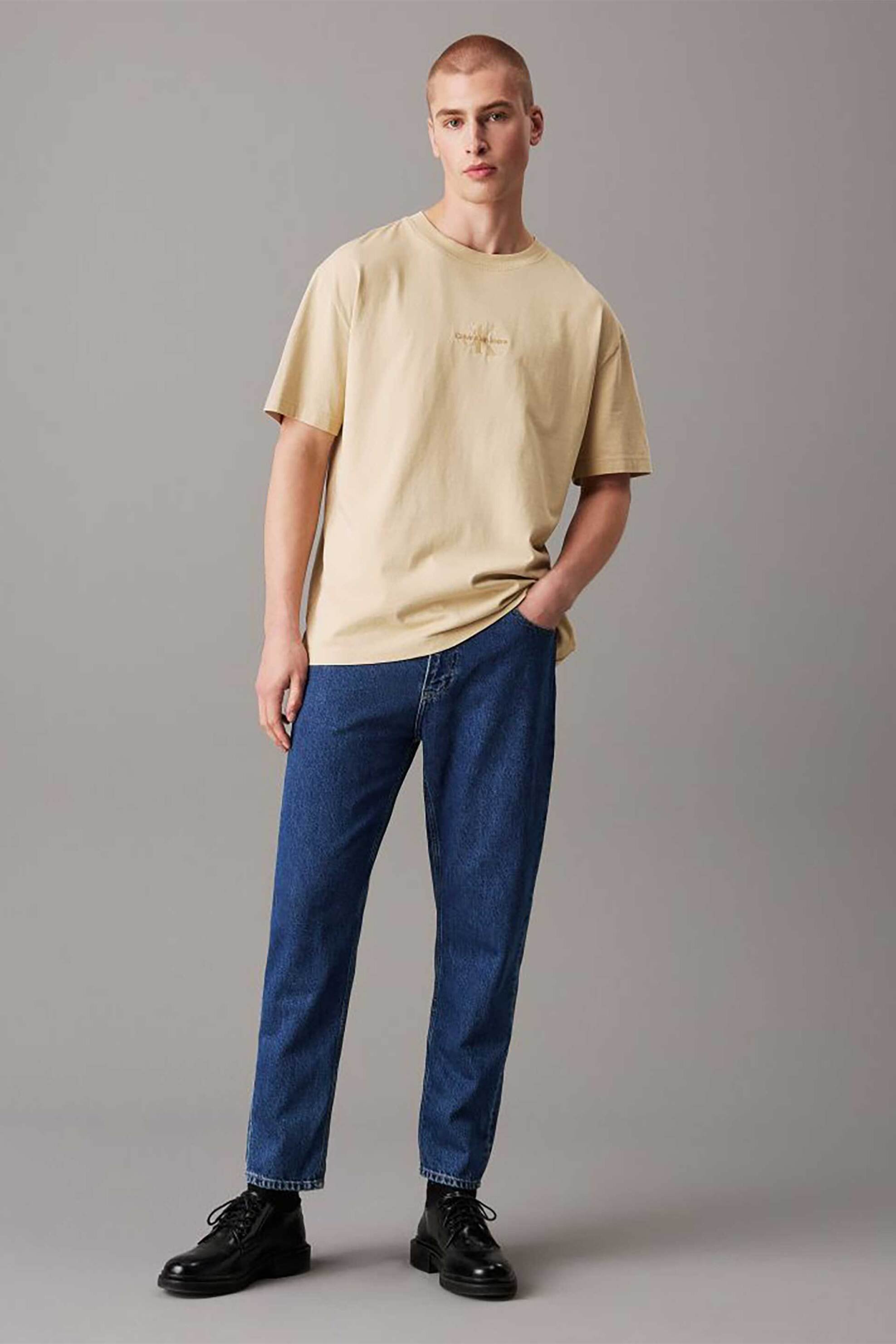Calvin Klein Jeans ανδρικό τζιν παντελόνι πεντάτσεπο με λογότυπο Straight Fit - J30J323692 Denim Blue