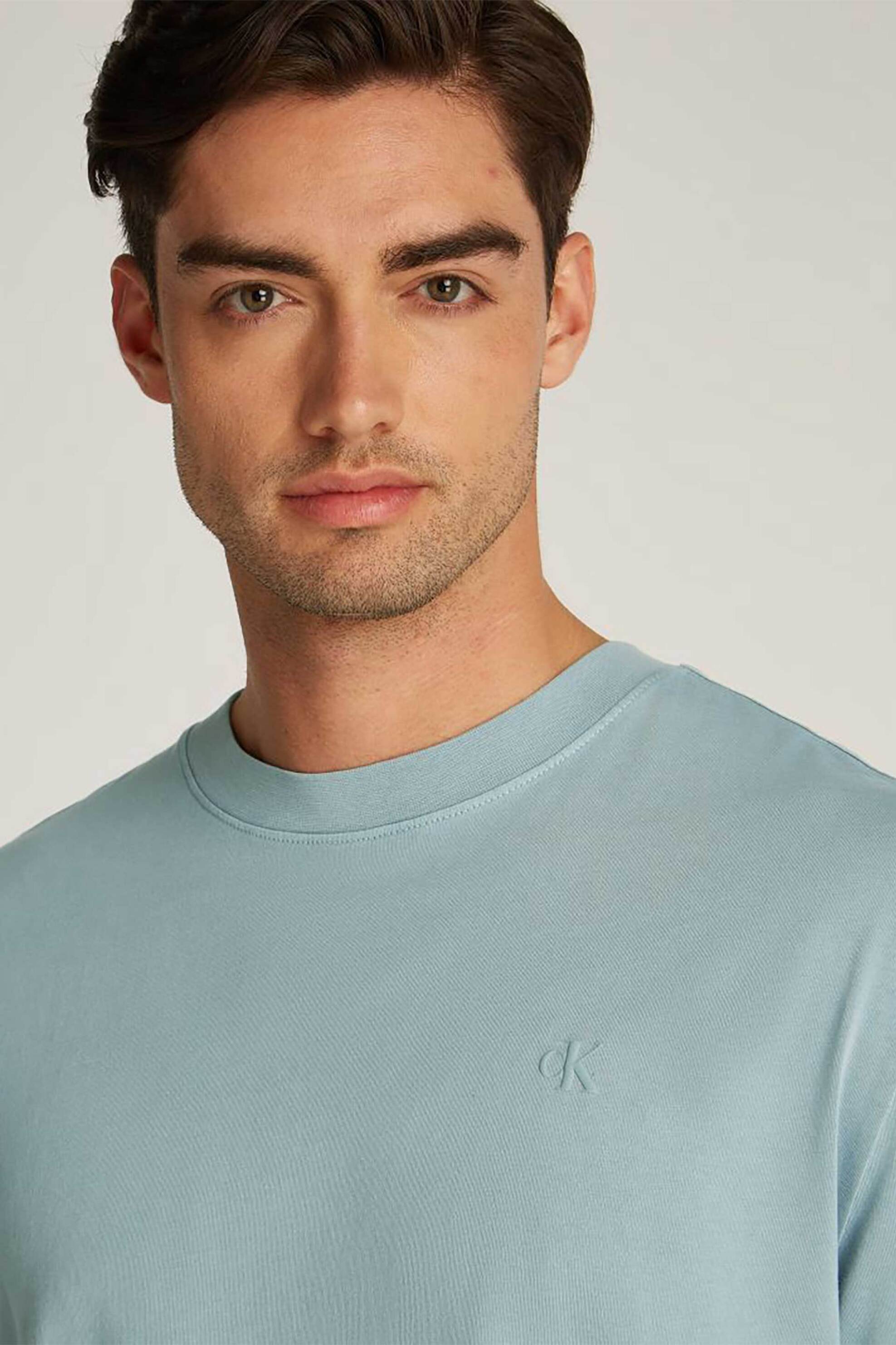 Calvin Klein Jeans ανδρικό T-shirt μονόχρωμο με ανάγλυφο λογότυπο - J30J327078 Γκρι Γαλάζιο φωτογραφία