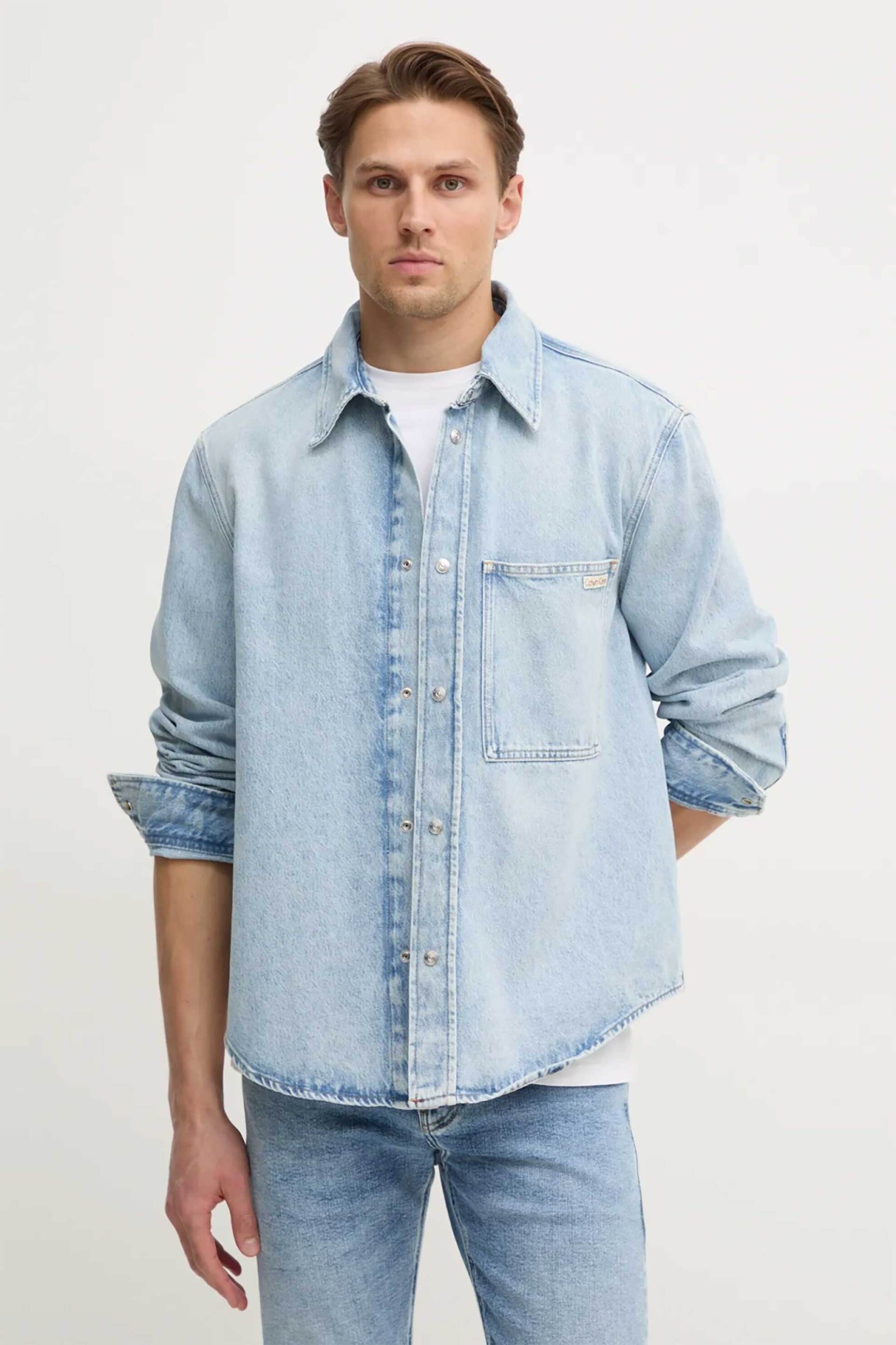 Calvin Klein Jeans ανδρικό denim πουκάμισο με τσέπη στο στήθος - J30J327021 Denim Blue Ανοιχτό