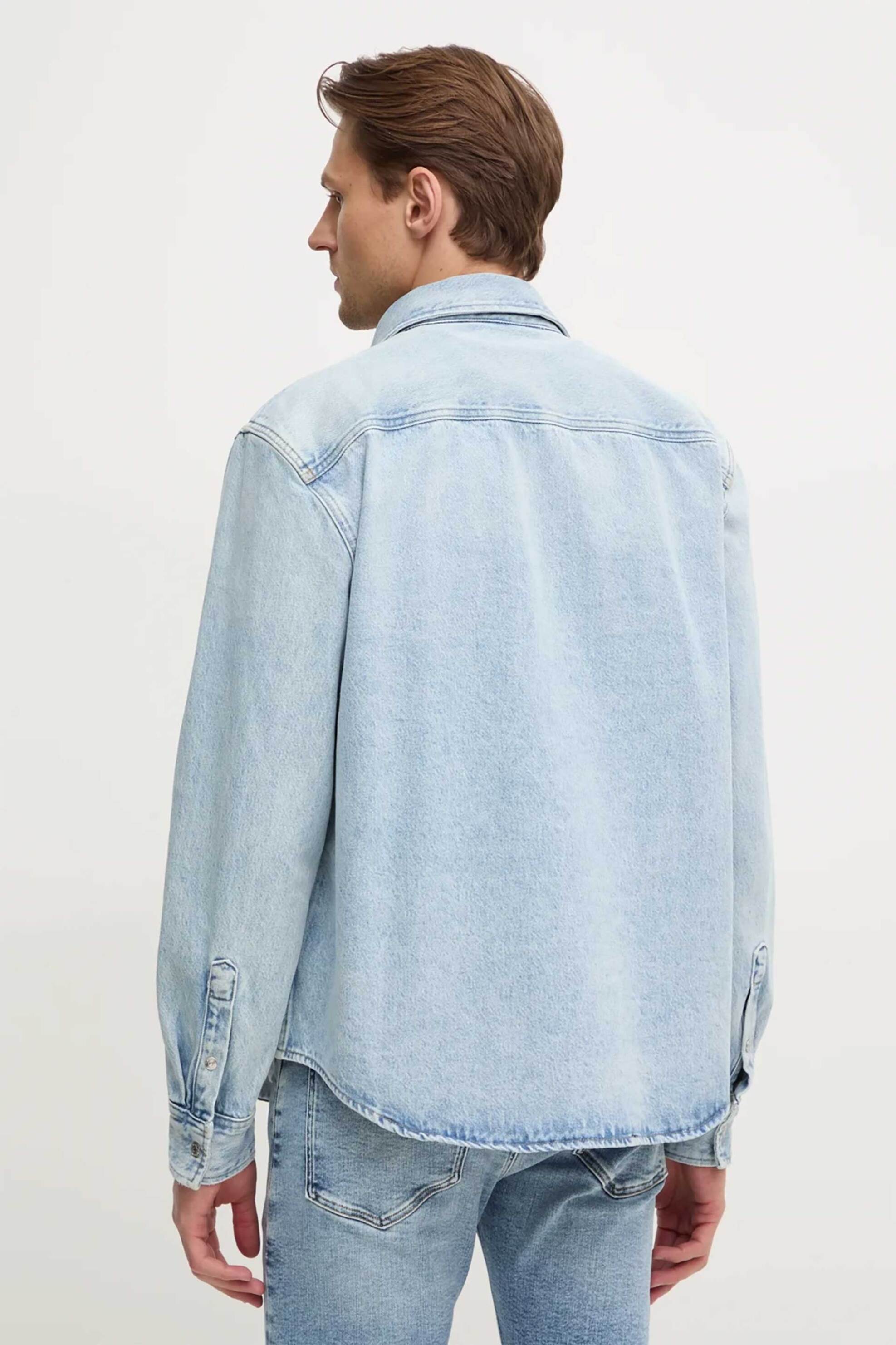 Calvin Klein Jeans Ανδρικό Denim Πουκάμισο με Τσέπη Στο Στήθος - J30J327021 Blue Ανοιχτό