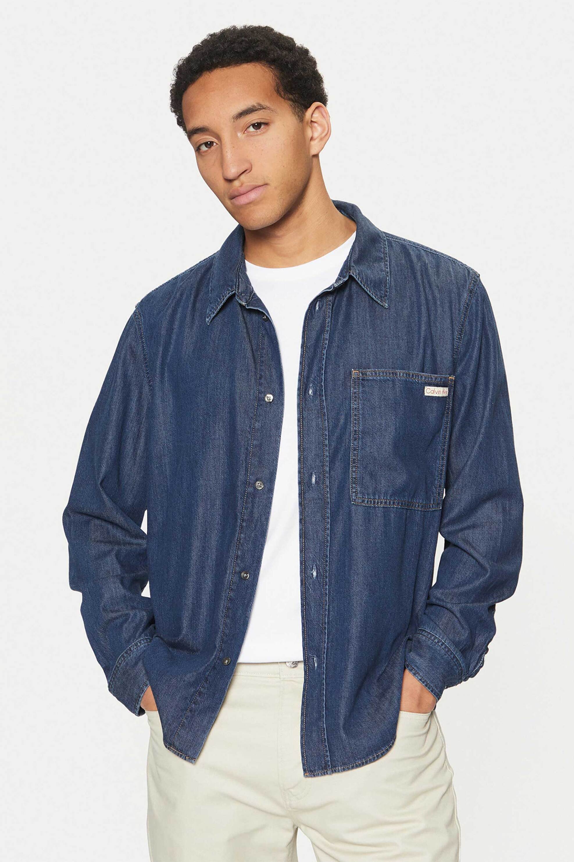 Calvin Klein Jeans ανδρικό denim πουκάμισο με τσέπη στο στήθος Regular Fit - J30J327022 Denim Blue Σκούρο
