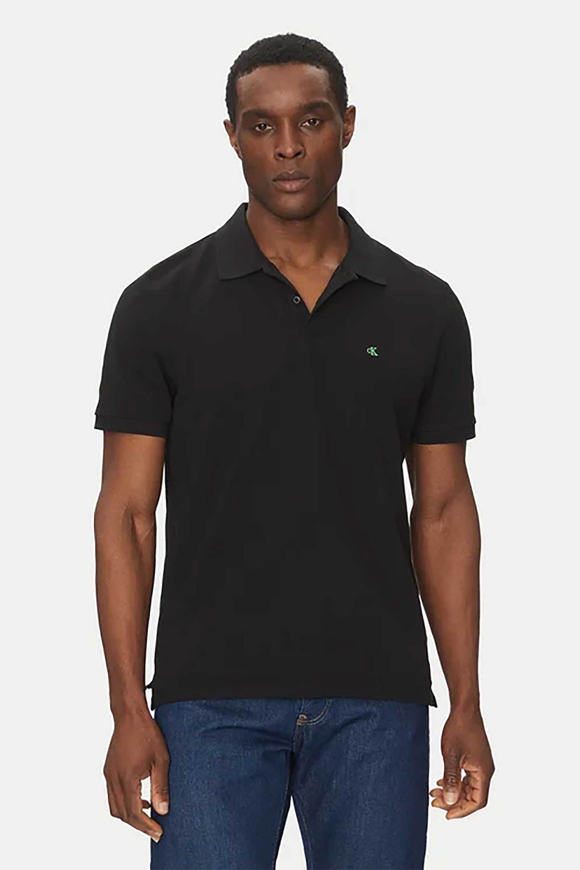 Calvin Klein Jeans ανδρική μπλούζα πόλο πικέ κοντομάνικη με κεντημένο λογότυπο Regular Fit - LV040EM269 Μαύρο