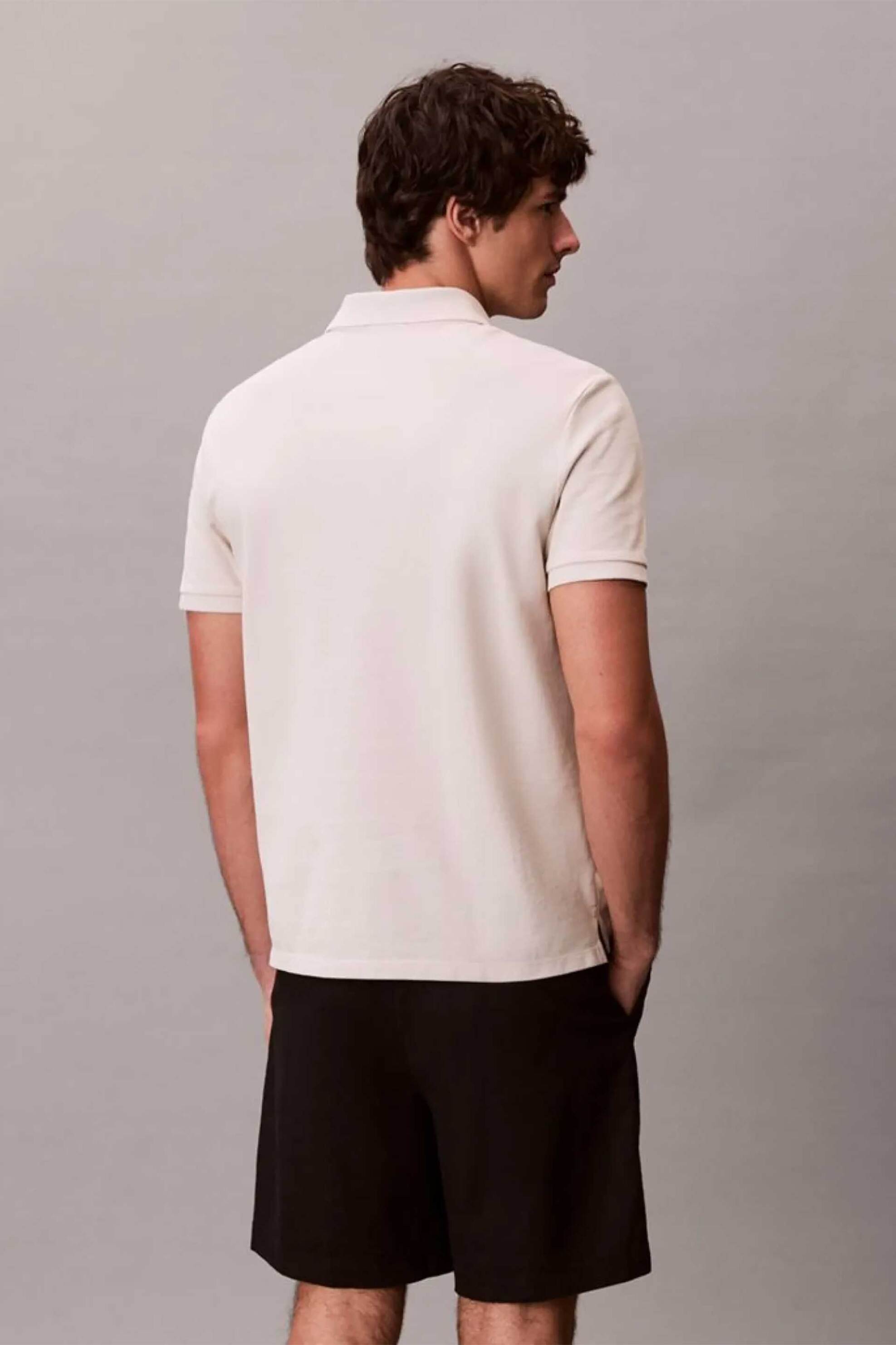 Calvin Klein Jeans Ανδρική Μπλούζα Πόλο Πικέ Κοντομάνικη με Κεντημένο Λογότυπο Regular Fit - Lv040Em269 Μπεζ