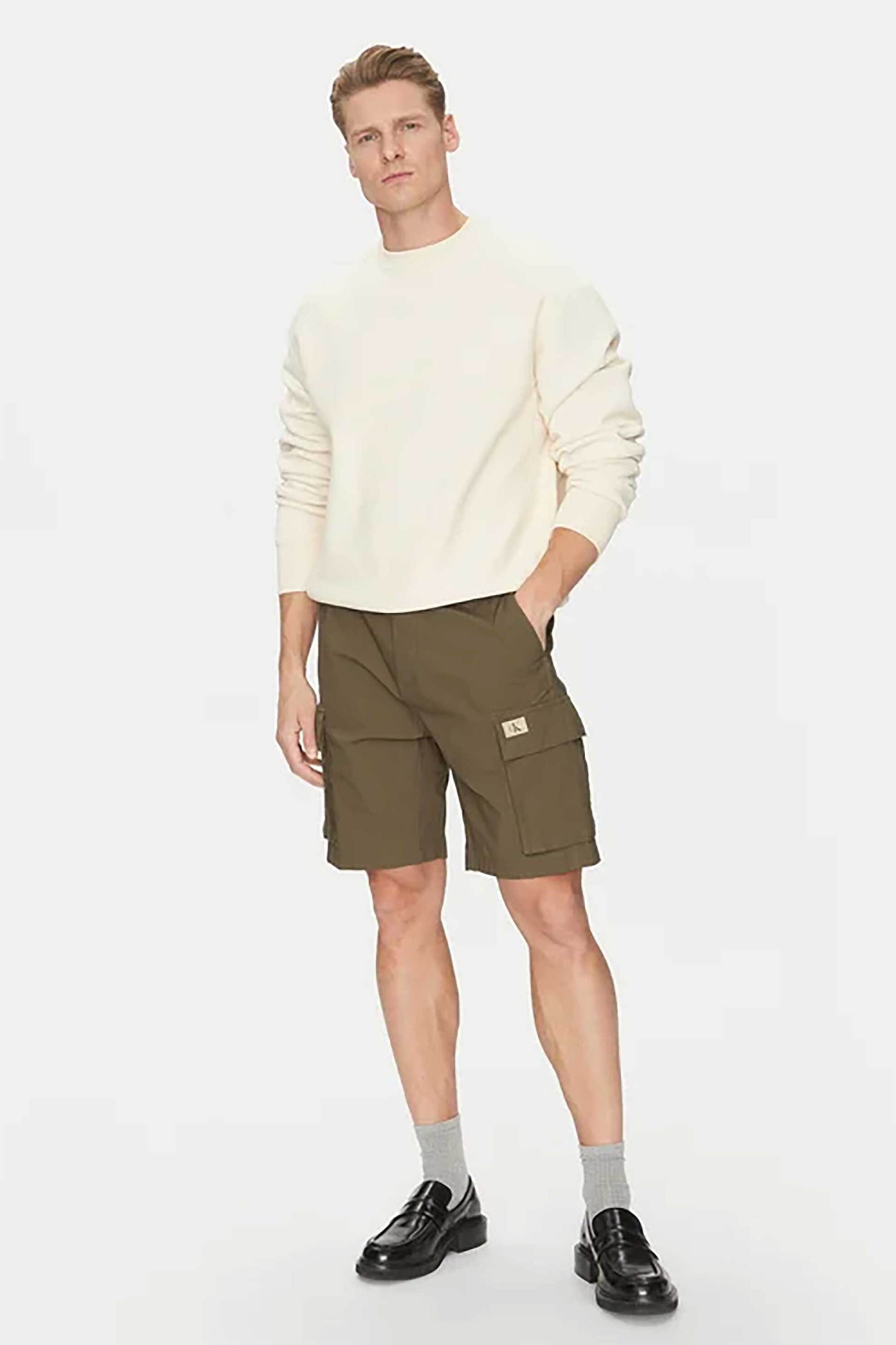 Calvin Klein Jeans ανδρική βερμούδα cargo με ελαστική μέση και λογότυπο Regular Fit - J30J327376 Χακί