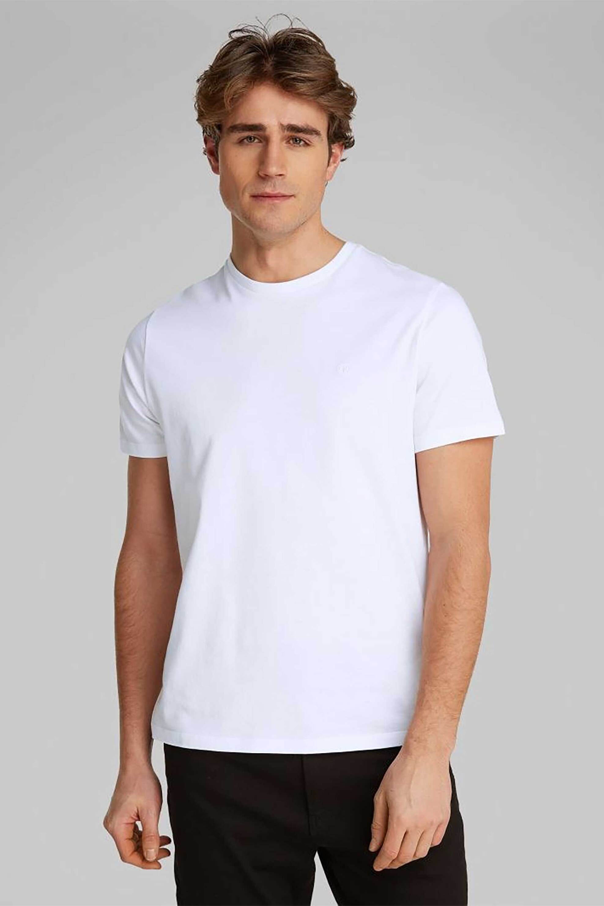 Calvin Klein Jeans ανδρικό T-shirt μονόχρωμο με ανάγλυφο λογότυπο - LV040HM265 Λευκό