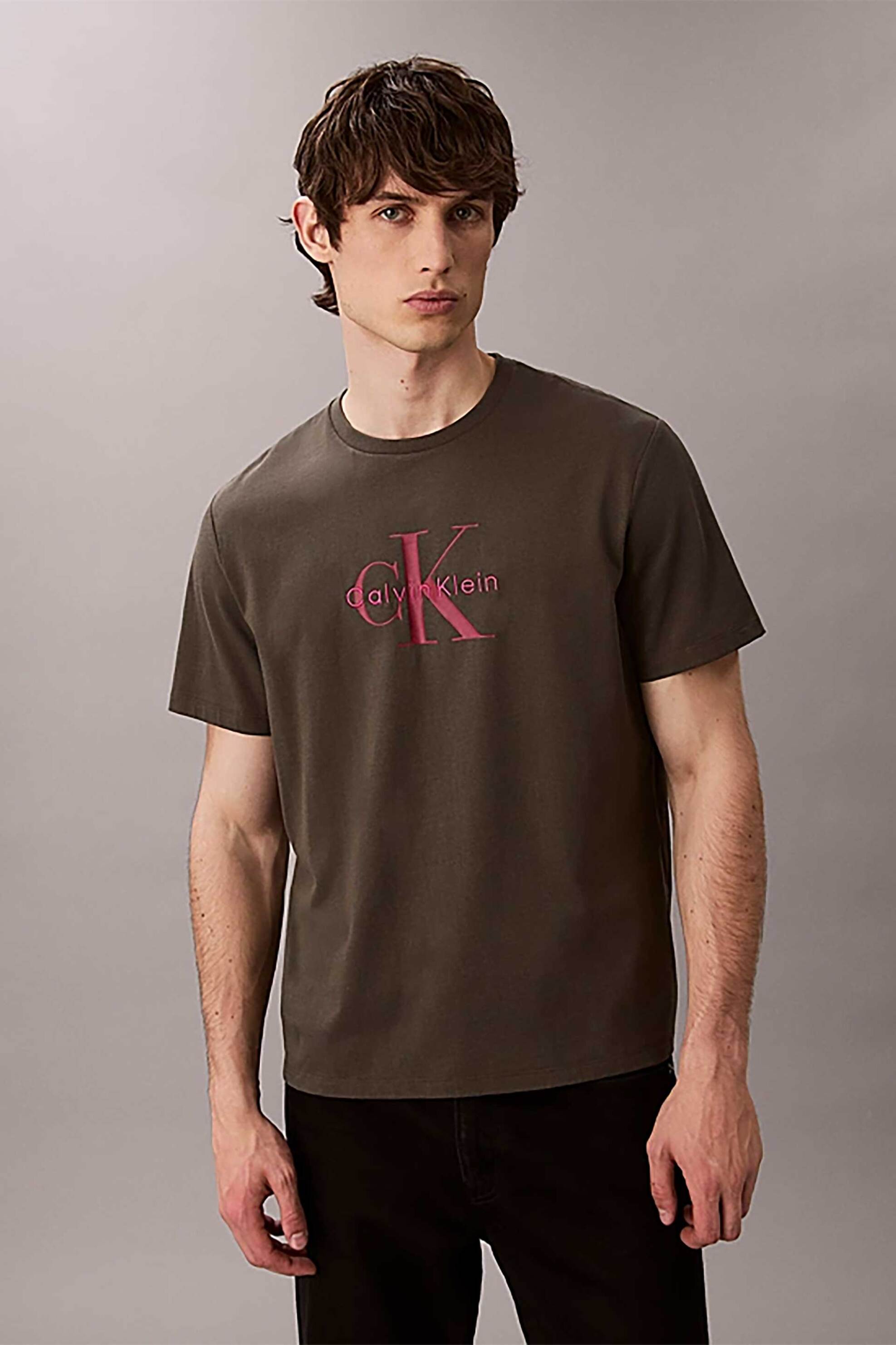 Calvin Klein Jeans ανδρικό T-shirt μονόχρωμο με λογότυπο - LV04RB862G Γκρι