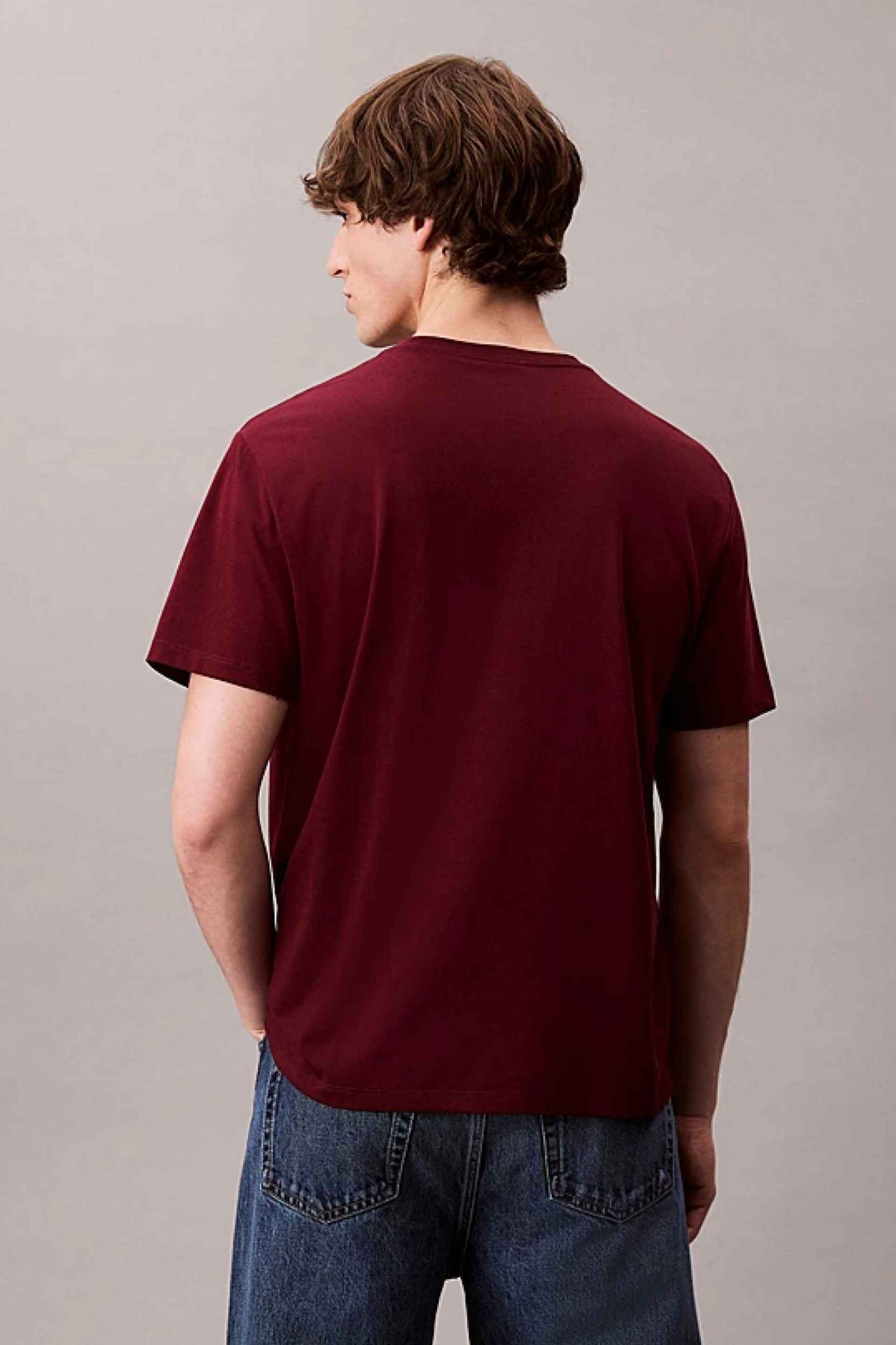 Calvin Klein Jeans Ανδρικό T-Shirt Μονόχρωμο με Λογότυπο - Lv04Rb862G Μπορντό