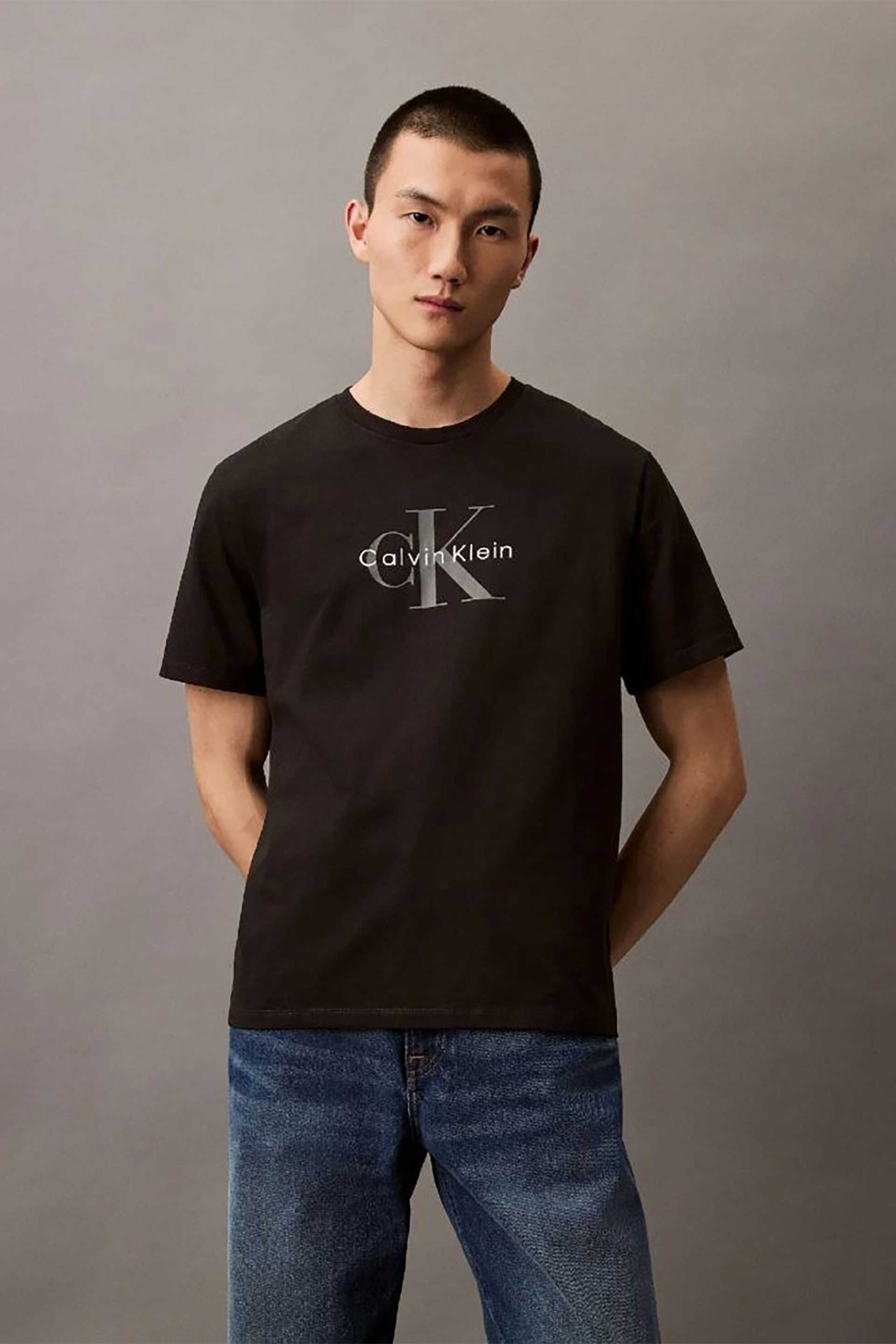 Calvin Klein Jeans ανδρικό T-shirt μονόχρωμο με λογότυπο - LV04RB862G Μαύρο