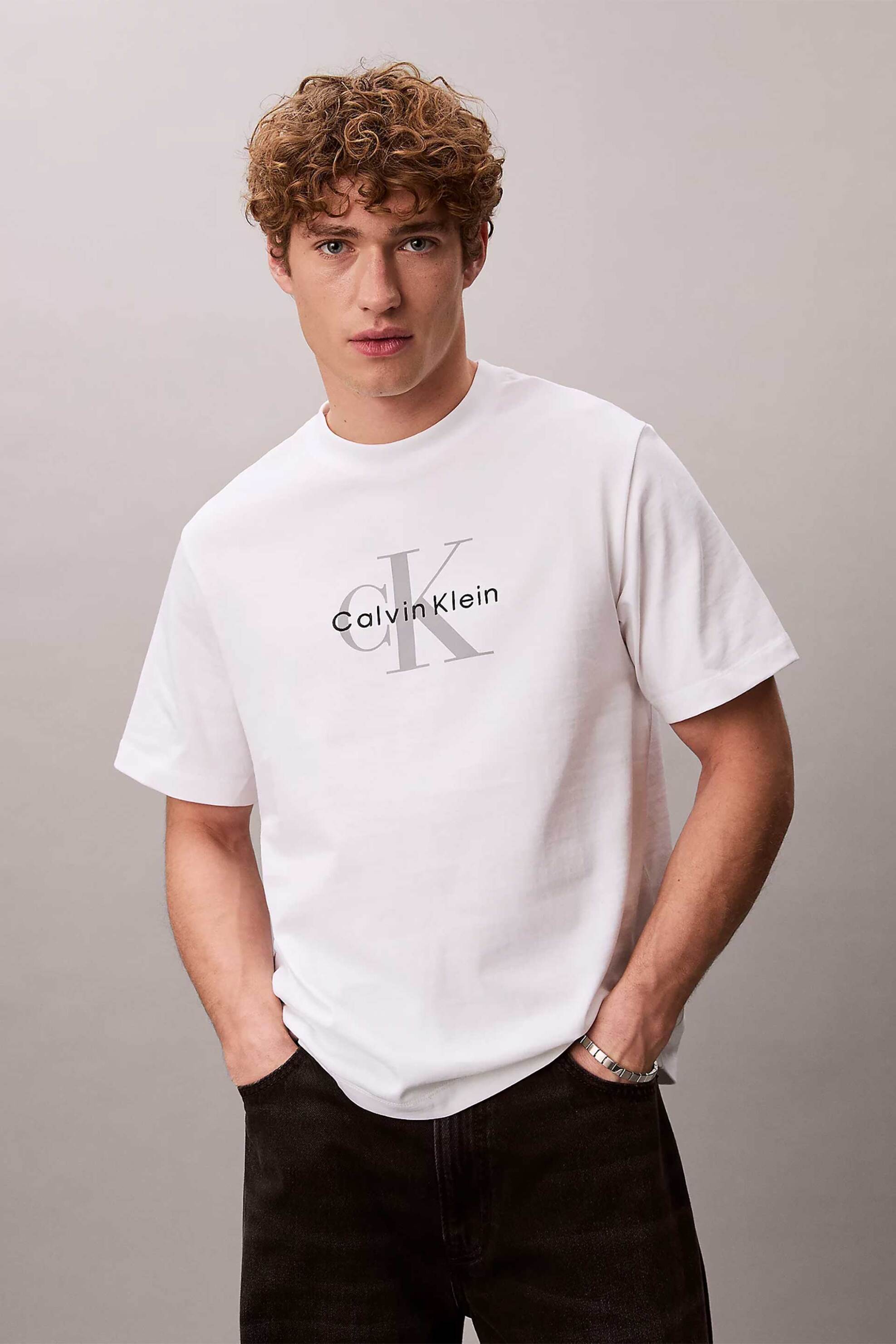 Calvin Klein Jeans ανδρικό T-shirt μονόχρωμο με λογότυπο - LV04RB862G Λευκό