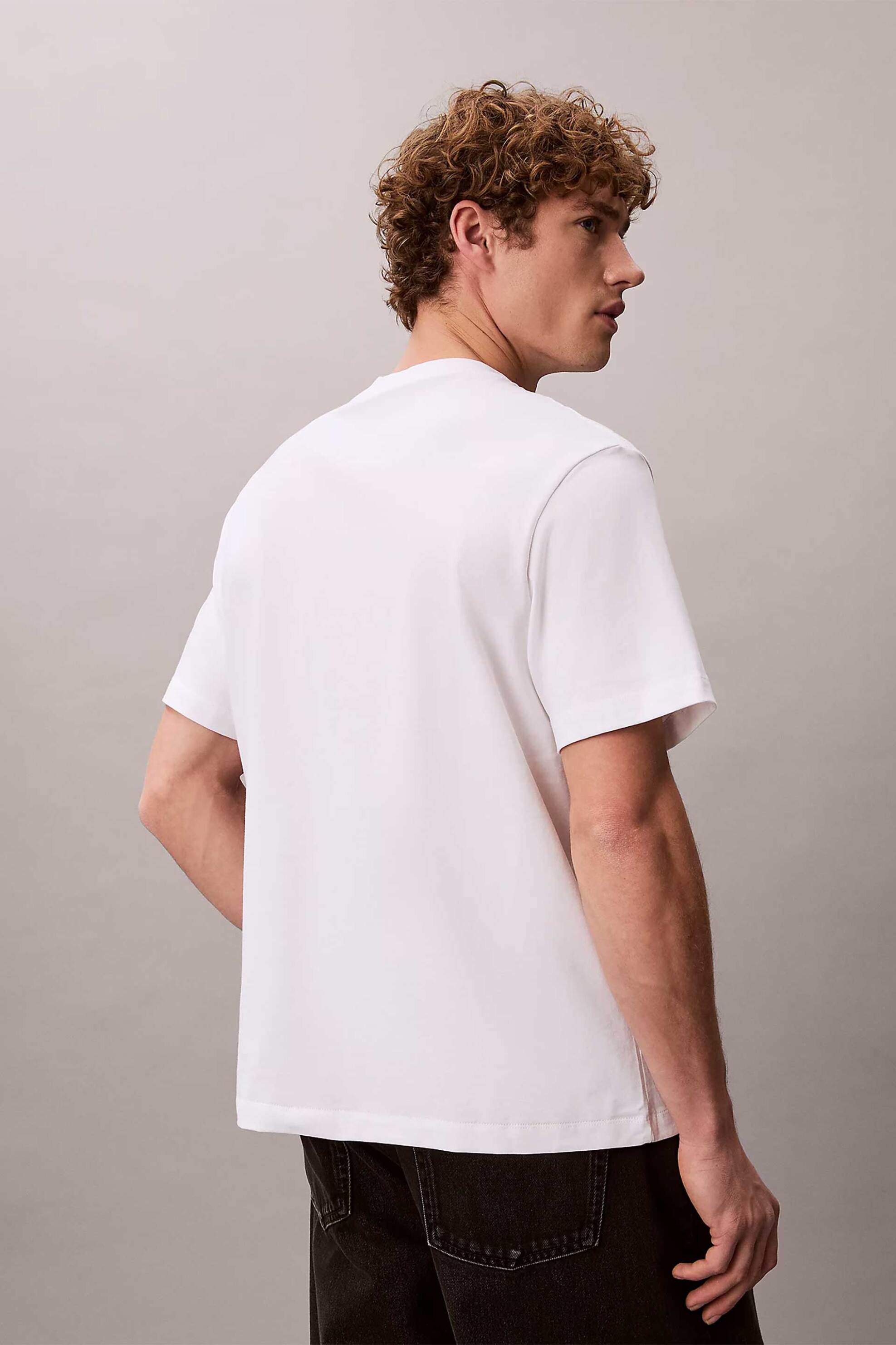 Calvin Klein Jeans Ανδρικό T-Shirt Μονόχρωμο με Λογότυπο - Lv04Rb862G Λευκό