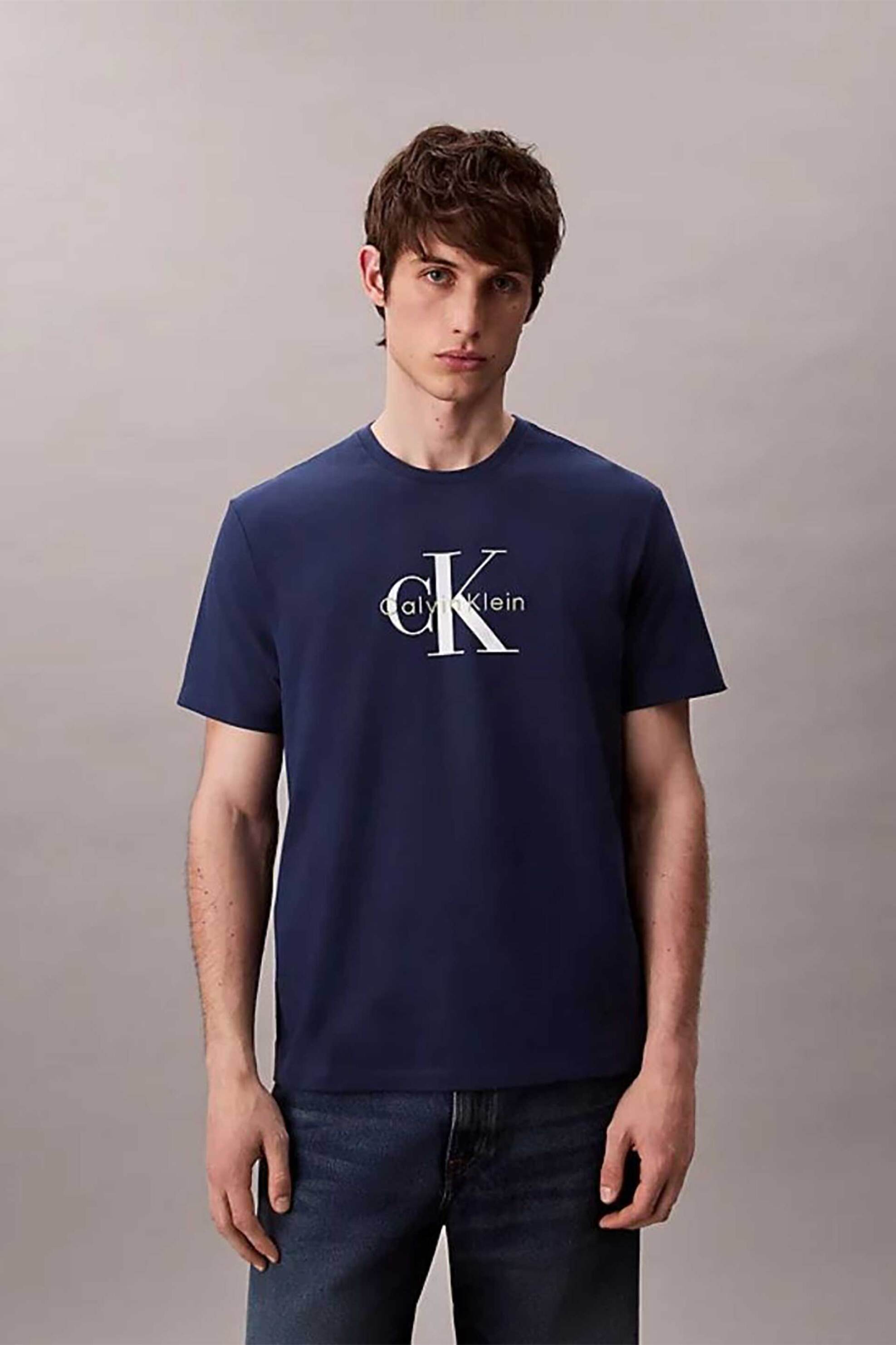 Calvin Klein Jeans ανδρικό T-shirt μονόχρωμο με λογότυπο - LV04RB862G Μπλε