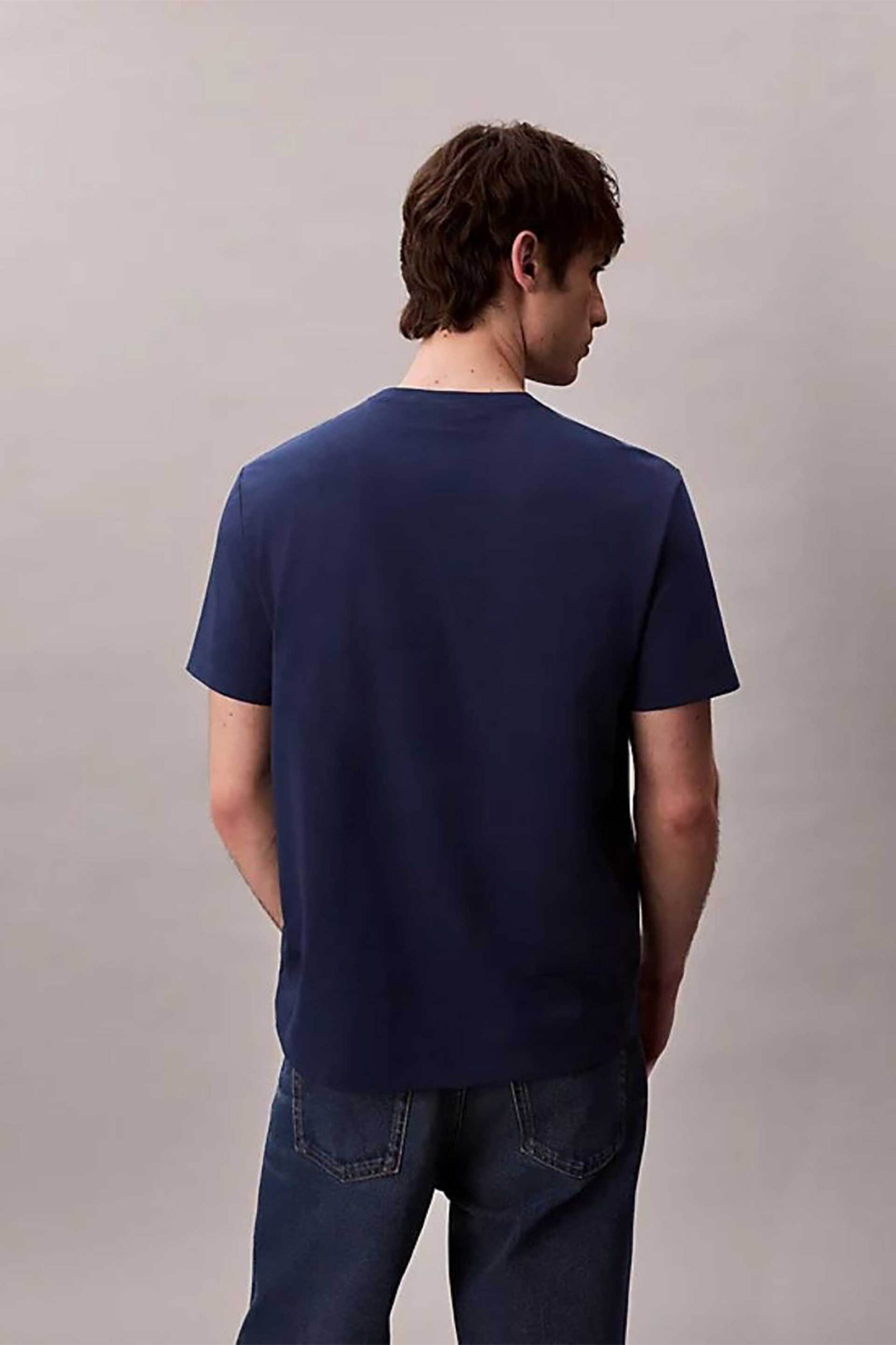 Calvin Klein Jeans Ανδρικό T-Shirt Μονόχρωμο με Λογότυπο - Lv04Rb862G Μπλε