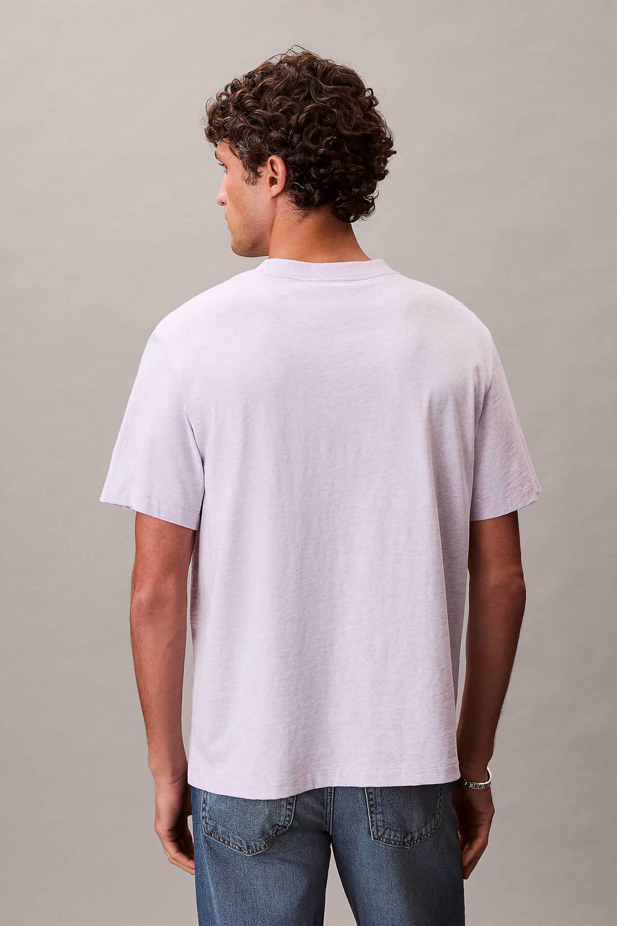 Calvin Klein Jeans Ανδρικό T-Shirt Μονόχρωμο με Λογότυπο - Lv04Rb862G Λιλά
