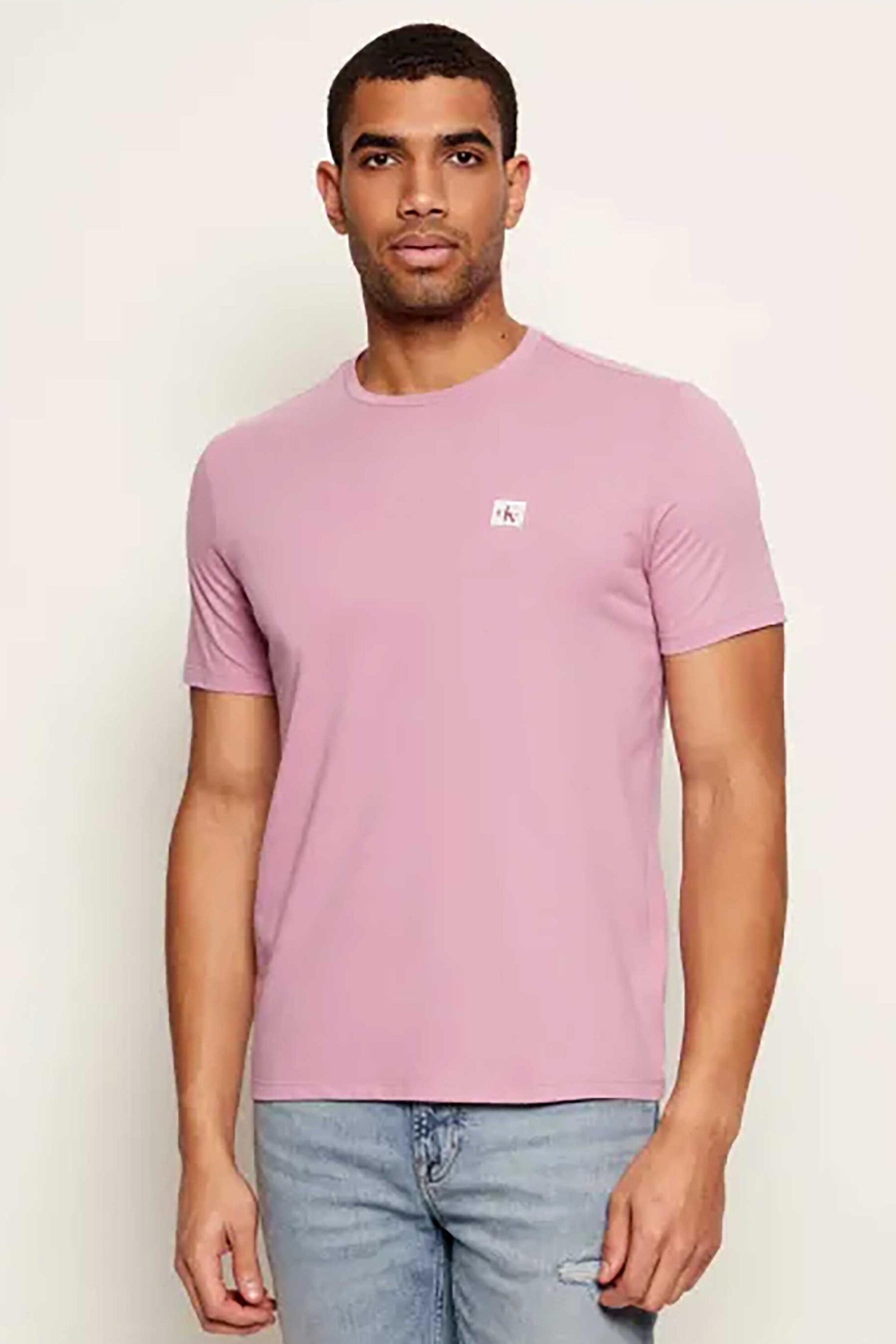 Calvin Klein Jeans ανδρικό T-shirt μονόχρωμο με λογότυπο Regular Fit - LV04RC272G Ροζ