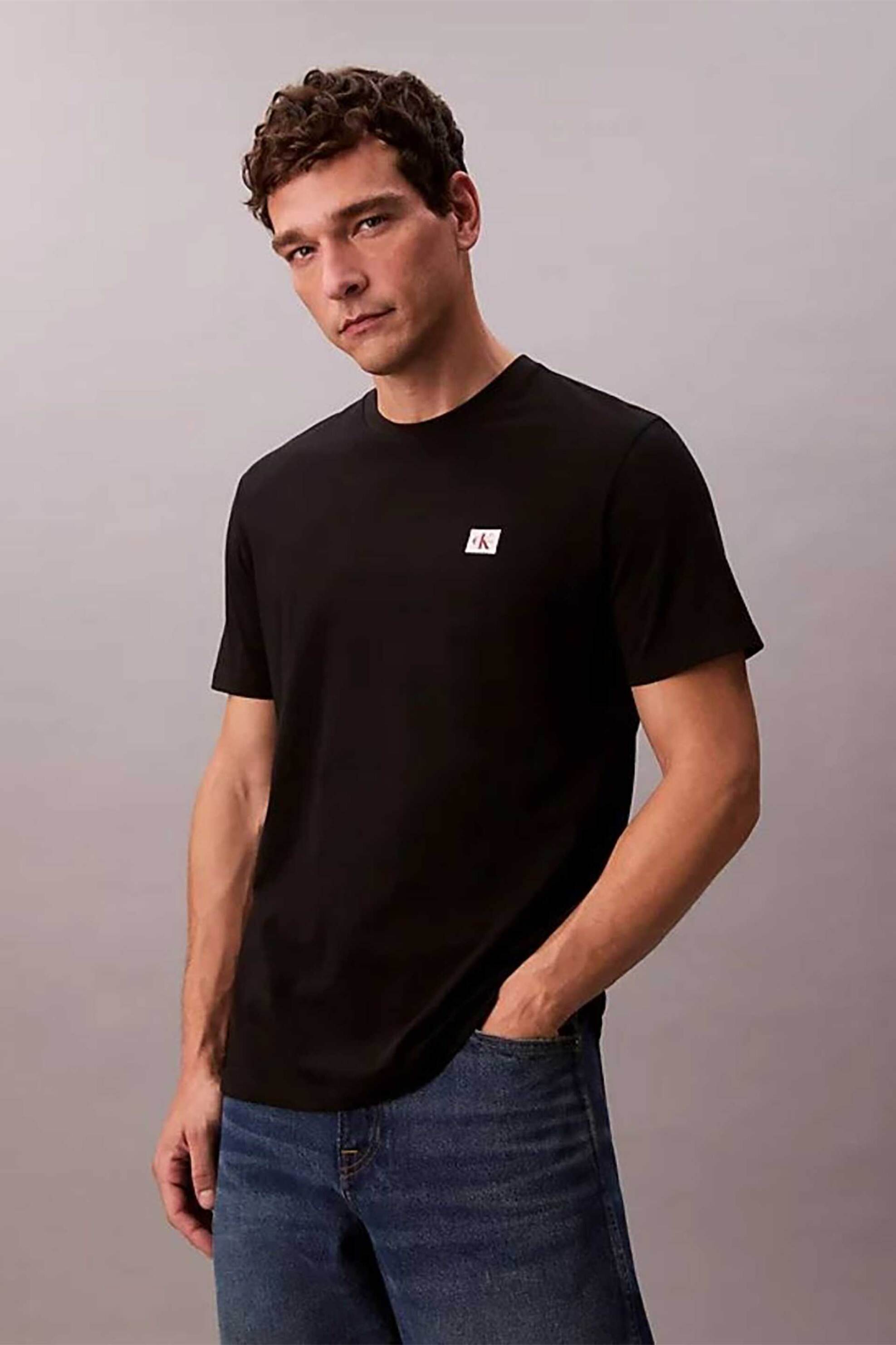 Calvin Klein Jeans ανδρικό T-shirt μονόχρωμο με λογότυπο Regular Fit - LV04RC272G Μαύρο