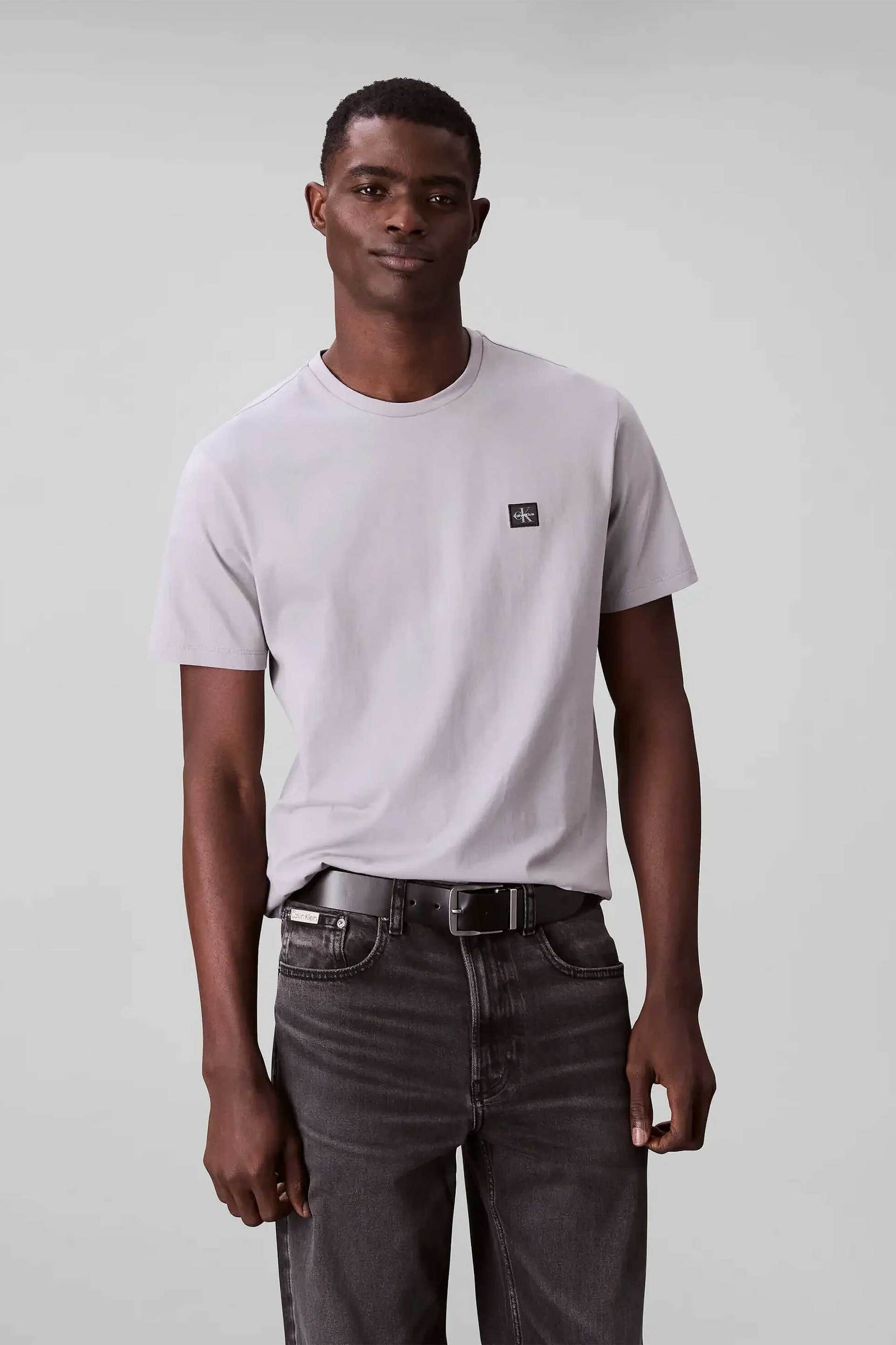 Calvin Klein Jeans ανδρικό T-shirt μονόχρωμο με λογότυπο Regular Fit - LV04RC272G Γκρι