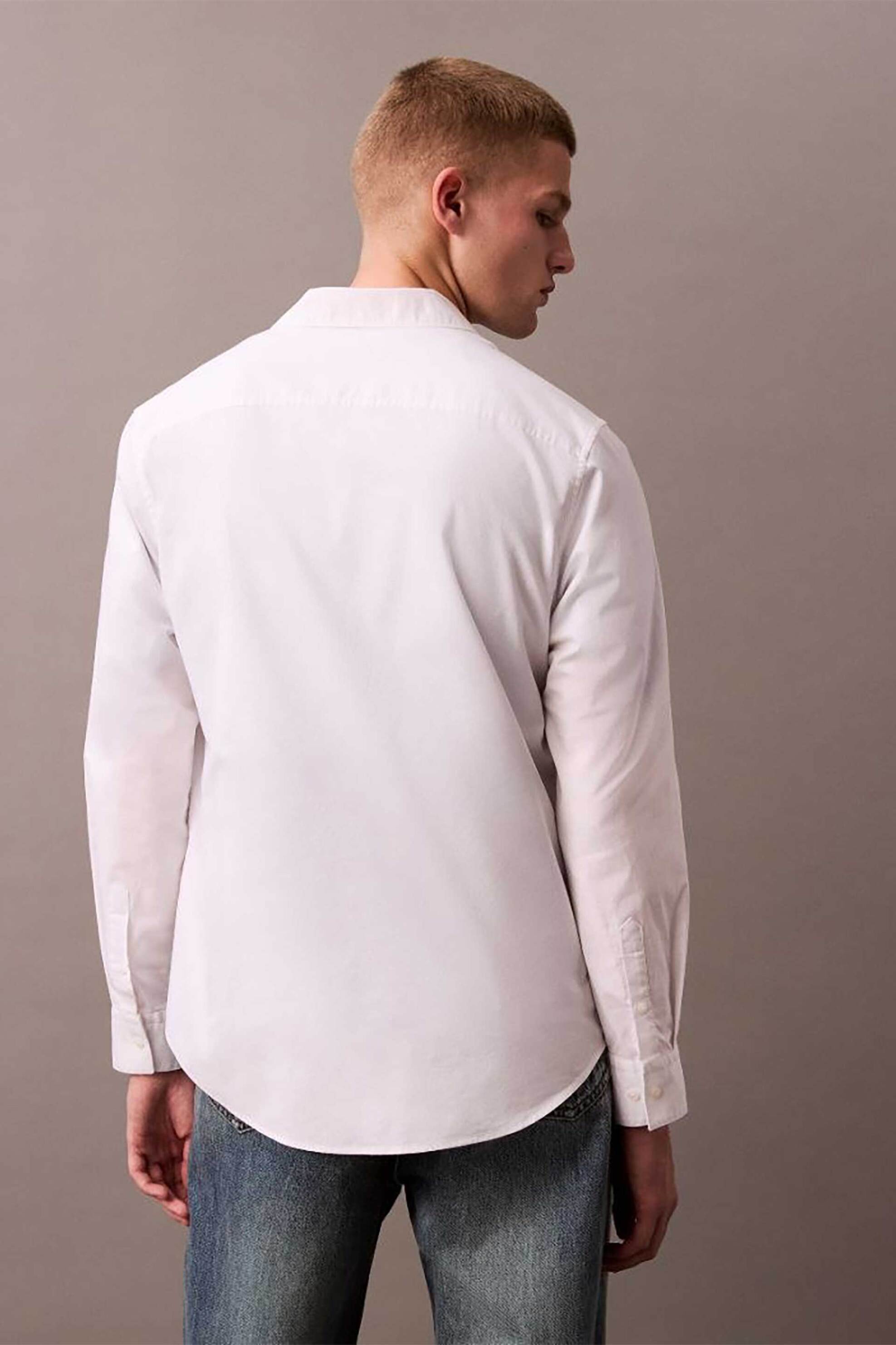 Calvin Klein Jeans Ανδρικό Πουκάμισο Oxford με Λογότυπο Στο Στήθος - Lv140Em125 Λευκό