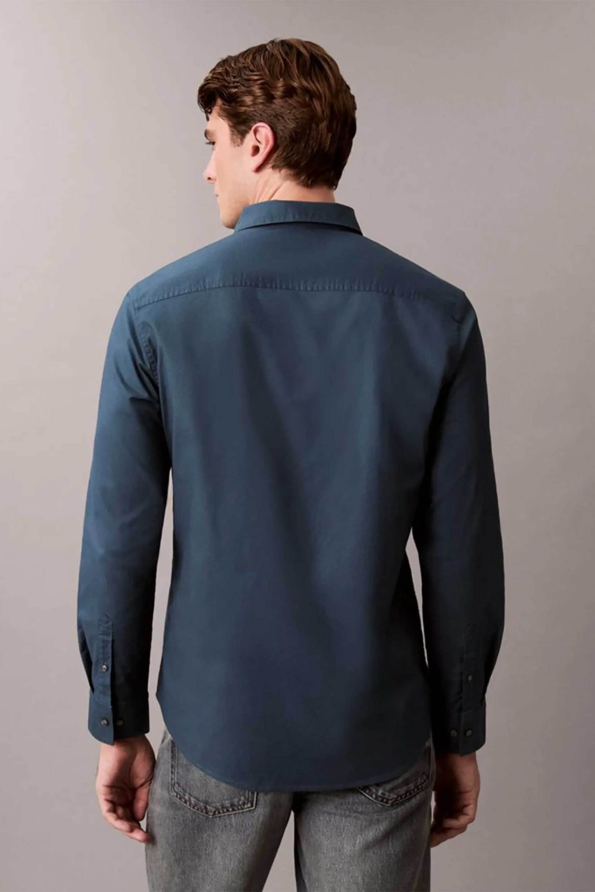Calvin Klein Jeans Ανδρικό Πουκάμισο Oxford με Λογότυπο Στο Στήθος - Lv140Em125 Πετρόλ