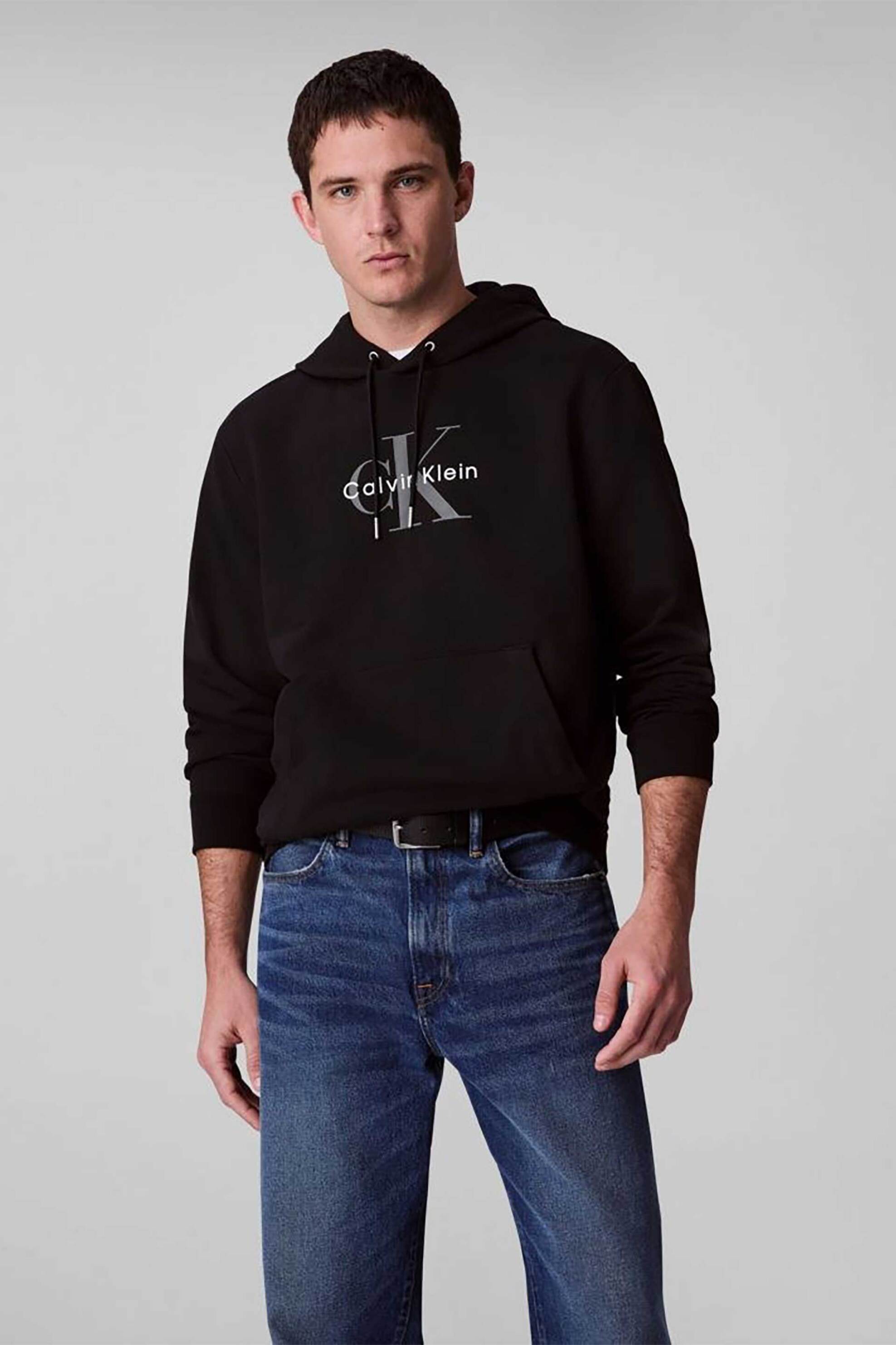 Calvin Klein Jeans ανδρική μπλούζα φούτερ με κουκούλα - LV04RC282G Μαύρο
