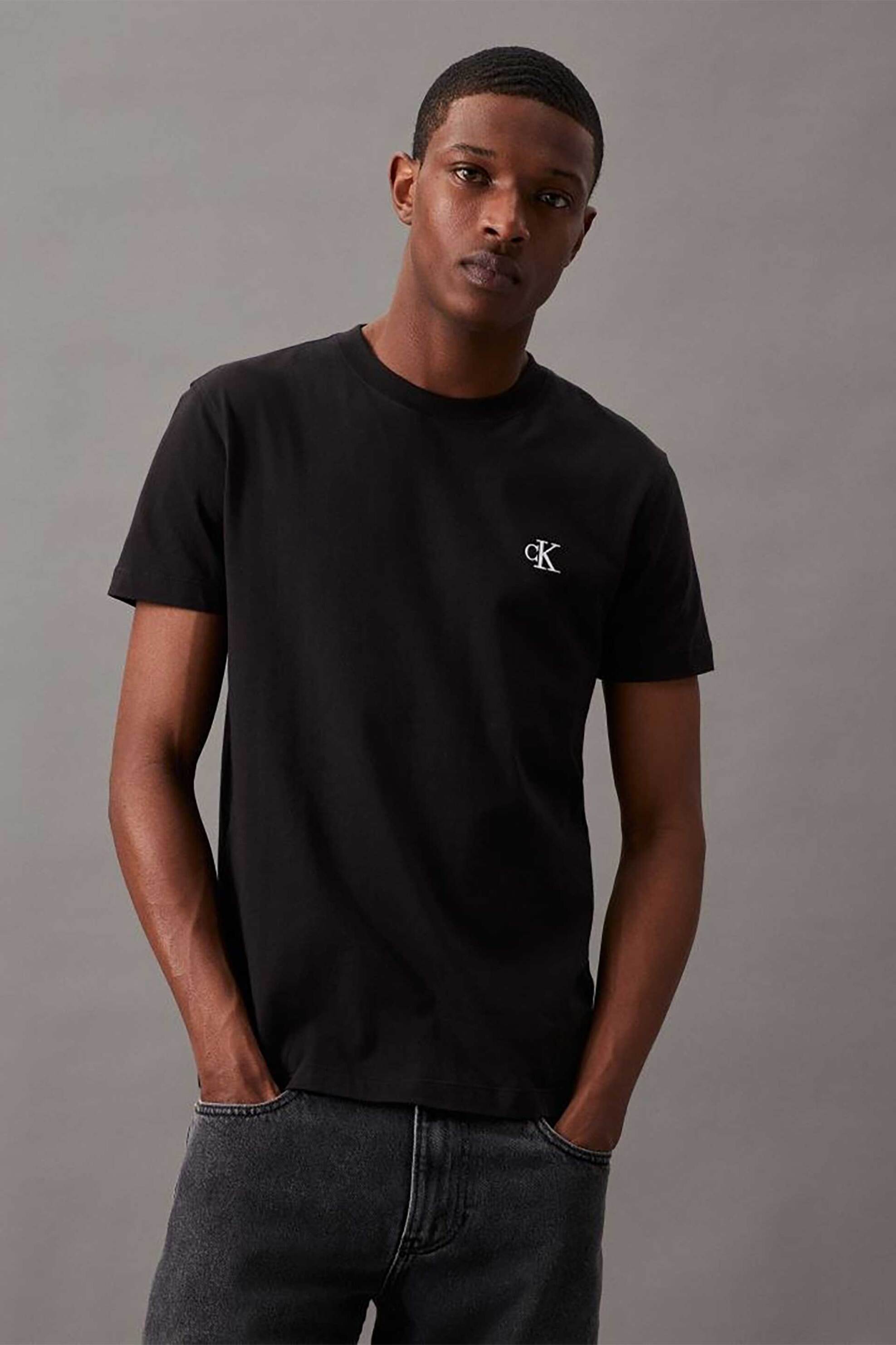 Calvin Klein Jeans ανδρικό T-shirt μονόχρωμο με λογότυπο Slim Fit - J30J314544 Μαύρο