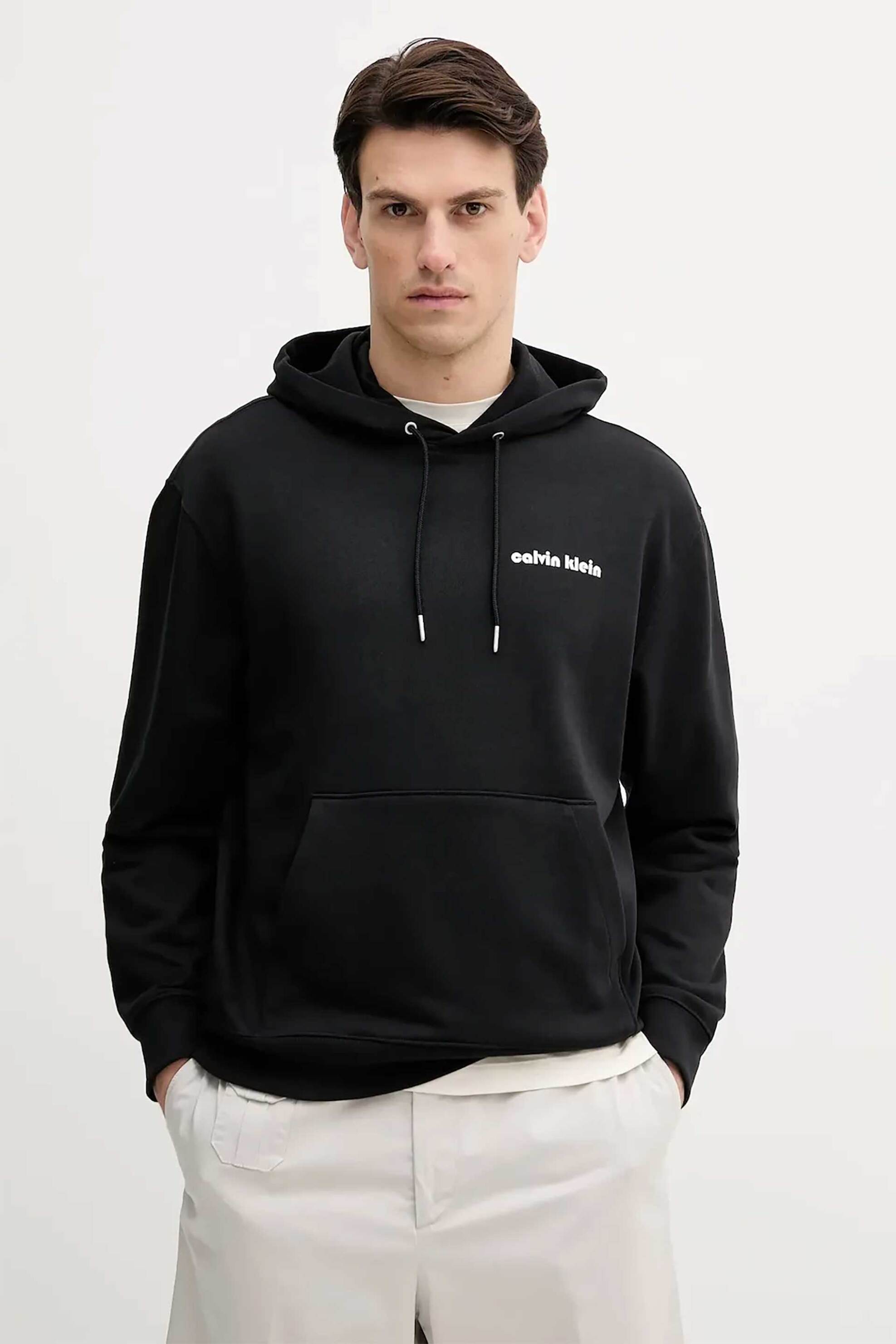 Calvin Klein Jeans ανδρική μπλούζα φούτερ με κουκούλα και λογότυπο - LV04RC293G Μαύρο
