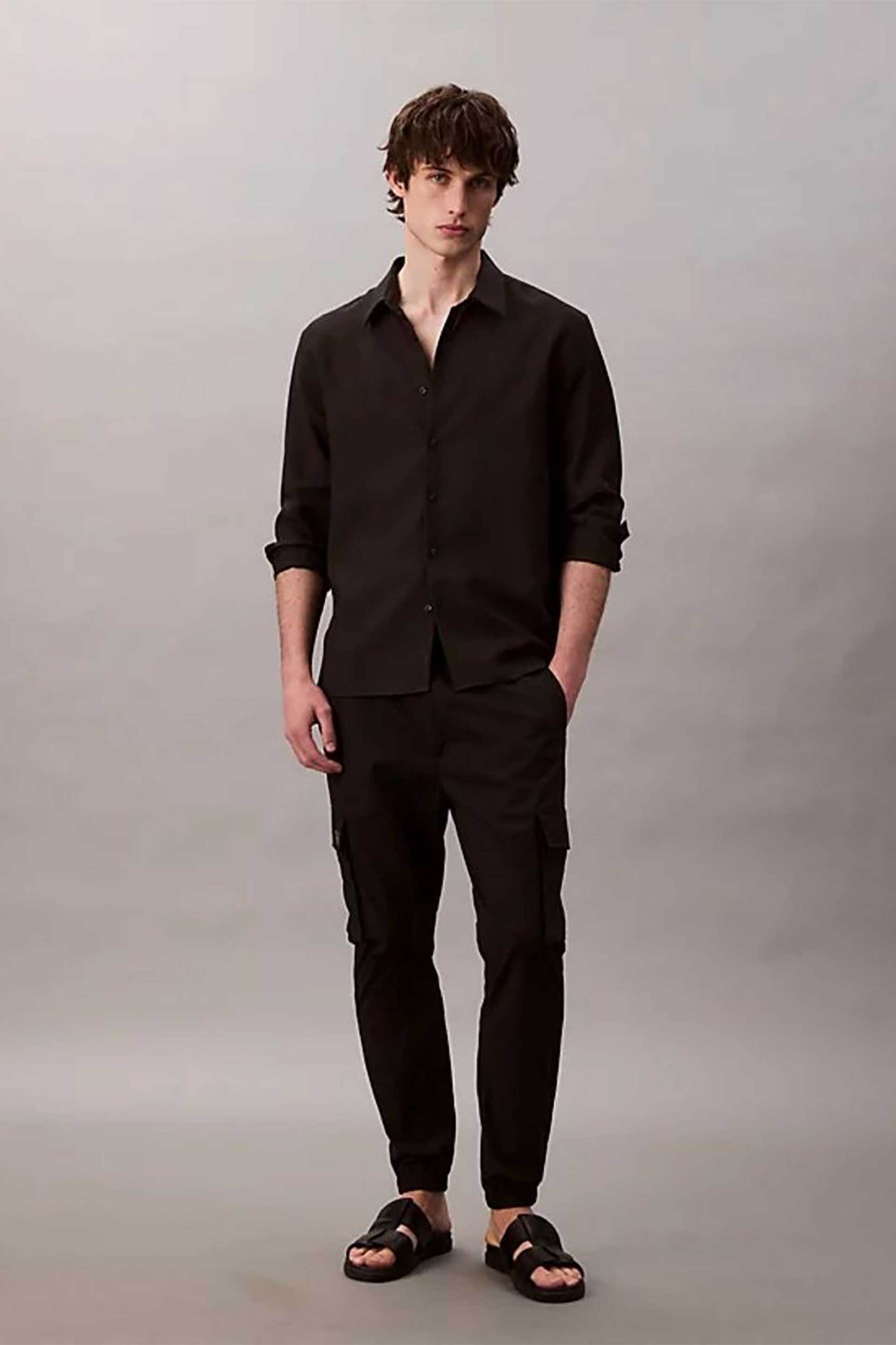 Calvin Klein Jeans ανδρικό παντελόνι cargo μονόχρωμο Skinny Fit - LV04RC617G Μαύρο