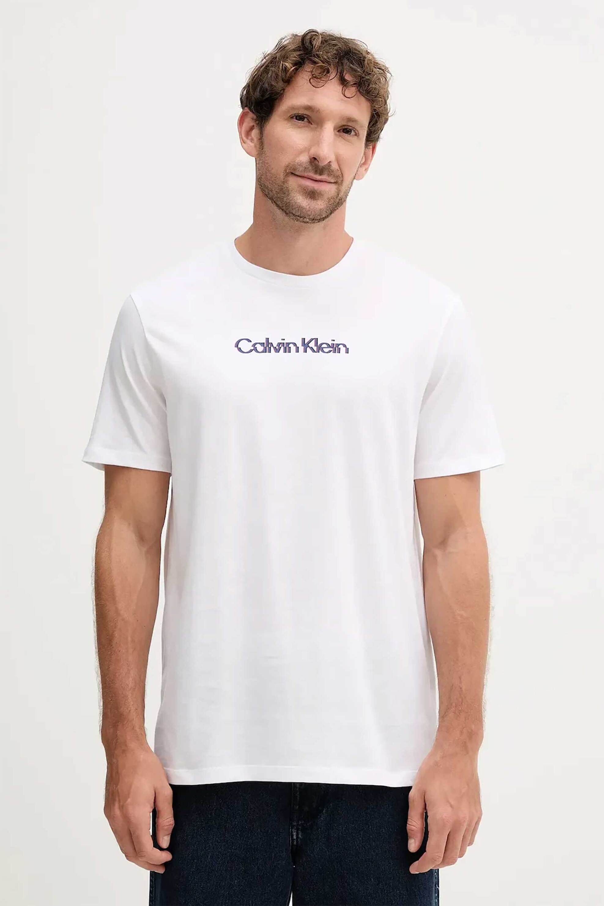 Calvin Klein Jeans ανδρικό T-shirt μονόχρωμο με λογότυπο Regular Fit - LV04RC858G Λευκό