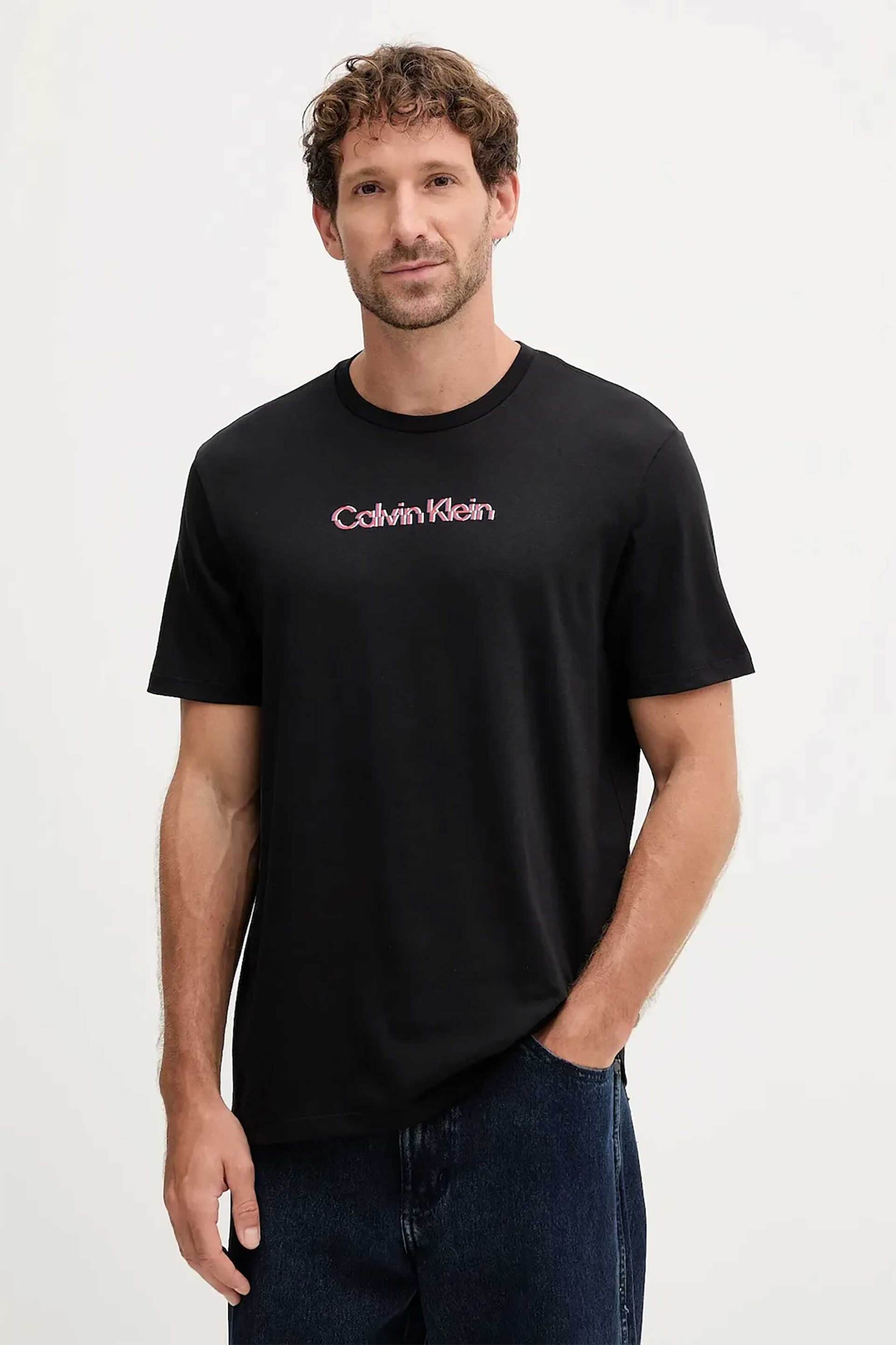 Calvin Klein Jeans ανδρικό T-shirt μονόχρωμο με λογότυπο Regular Fit - LV04RC858G Μαύρο