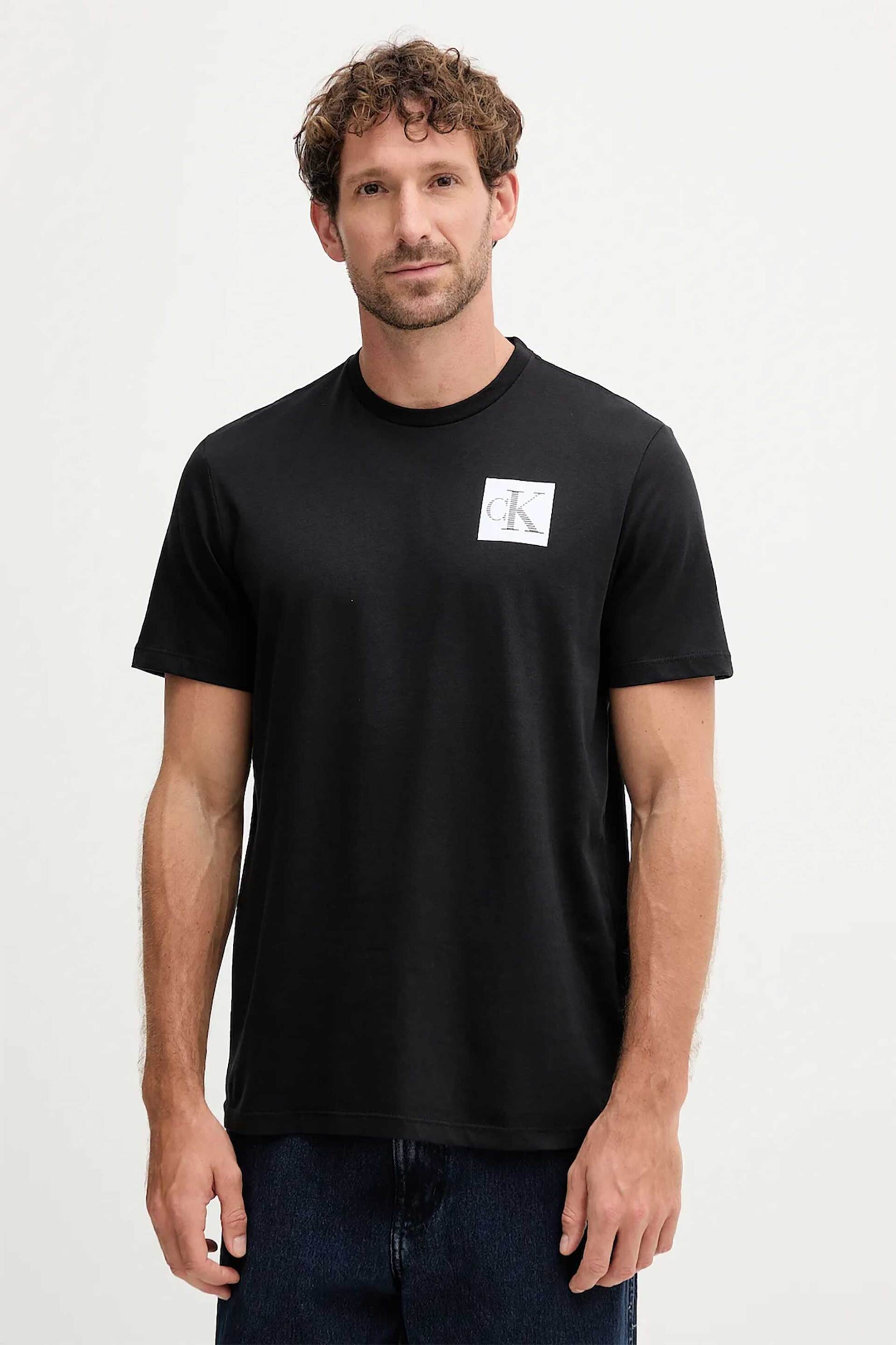 Calvin Klein Jeans ανδρικό T-shirt μονόχρωμο με λογότυπο Regular Fit - LV04RC859G Μαύρο