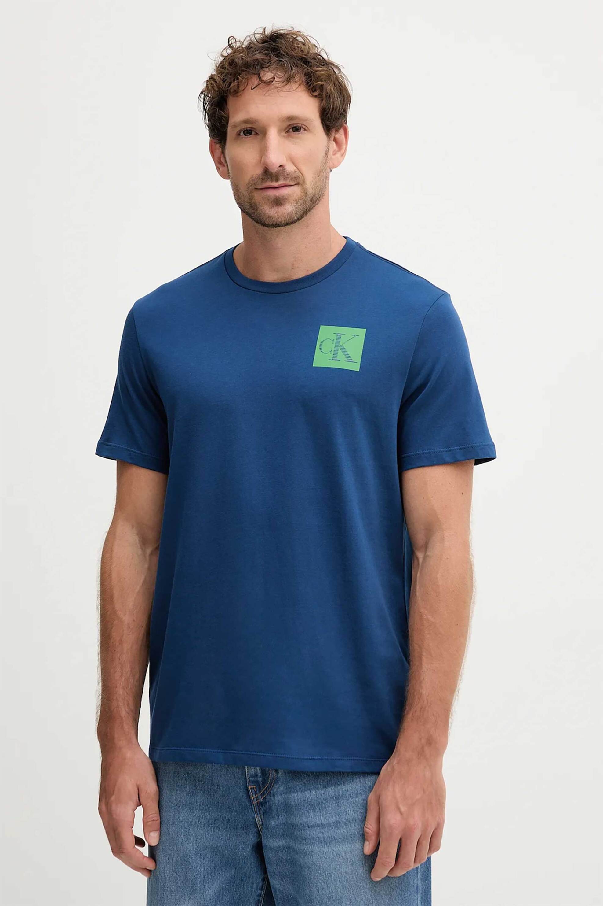 Calvin Klein Jeans ανδρικό T-shirt μονόχρωμο με λογότυπο Regular Fit - LV04RC859G Μπλε