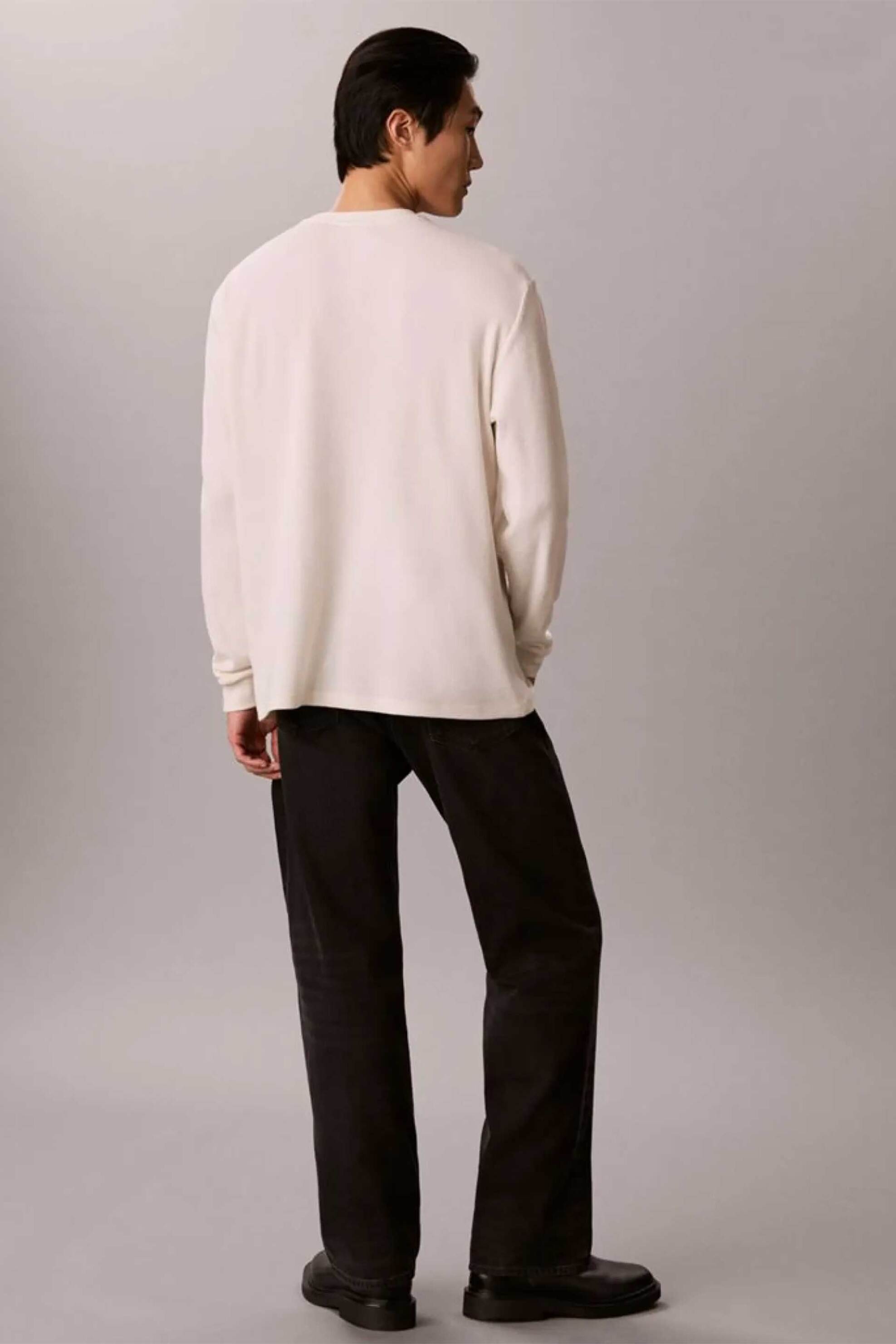 Calvin Klein Jeans Ανδρική Μακρυμάνικη Μπλούζα με Waffle Pattern Και Monogram Regular Fit - Lv040Em217 Εκρού