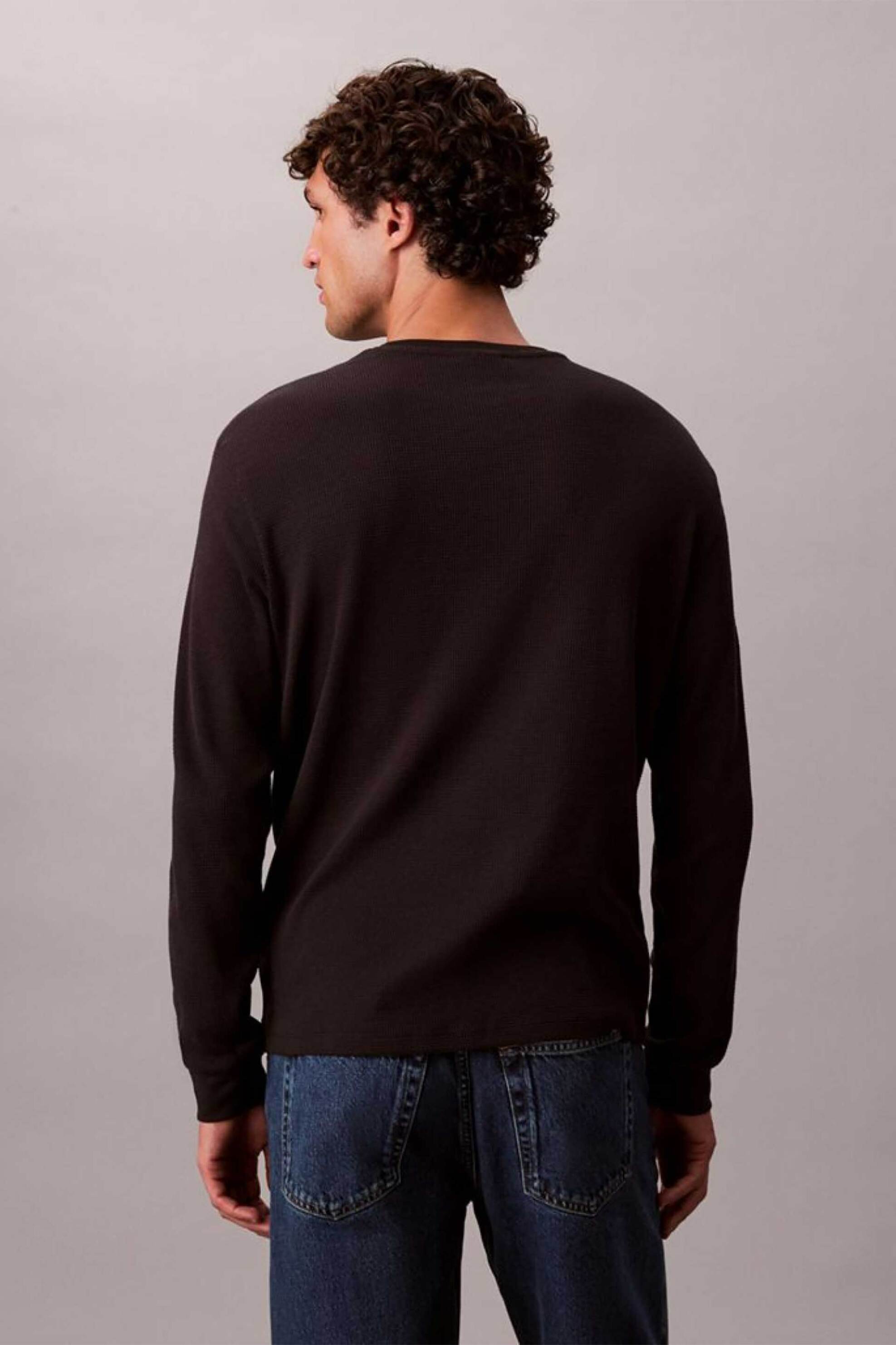 Calvin Klein Jeans Ανδρική Μακρυμάνικη Μπλούζα με Waffle Pattern Και Monogram Regular Fit - Lv040Em217 Μαύρο