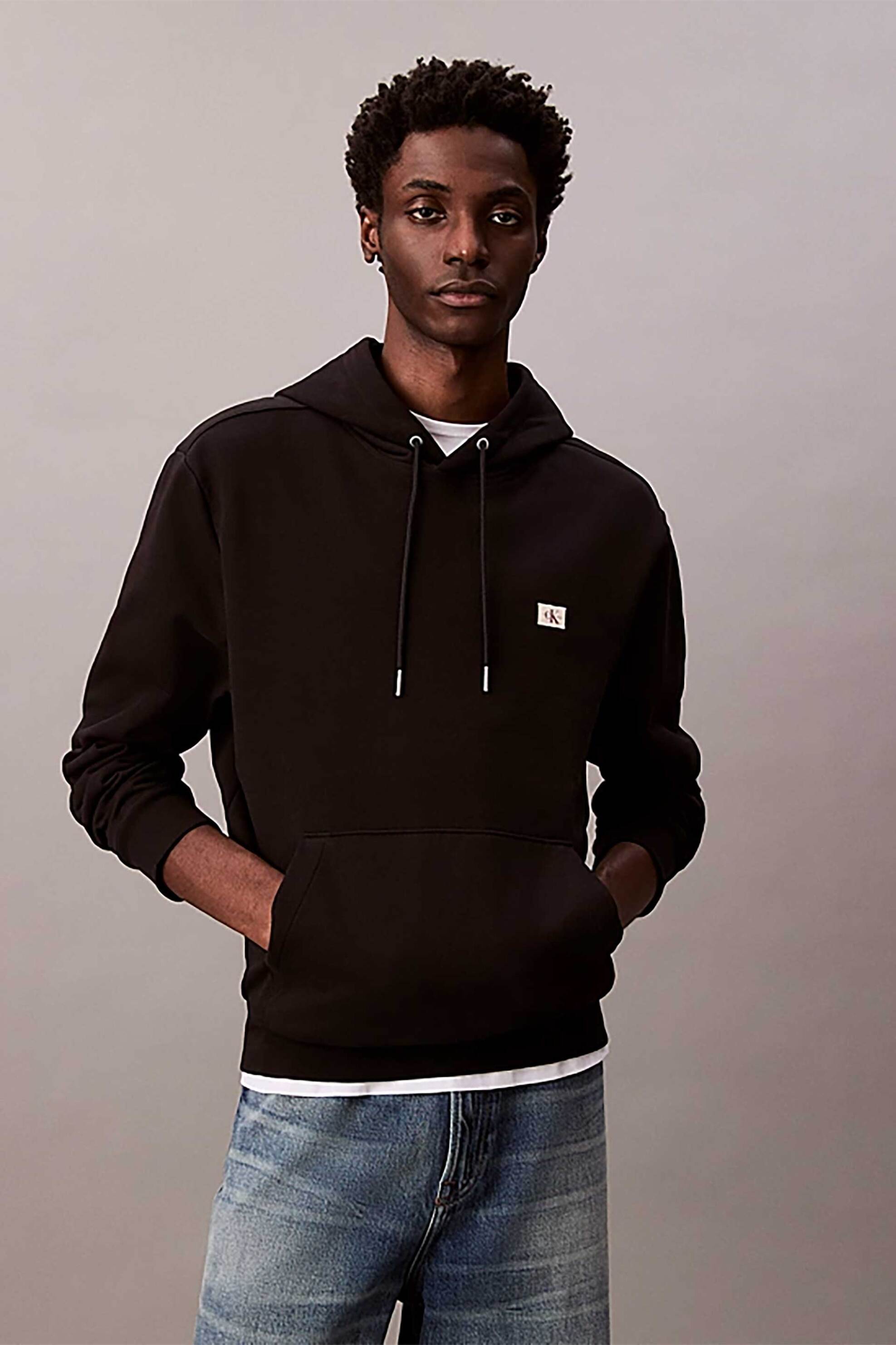 Calvin Klein Jeans ανδρική μπλούζα φούτερ με κουκούλα και λογότυπο Regular Fit - LV04RC274G Μαύρο