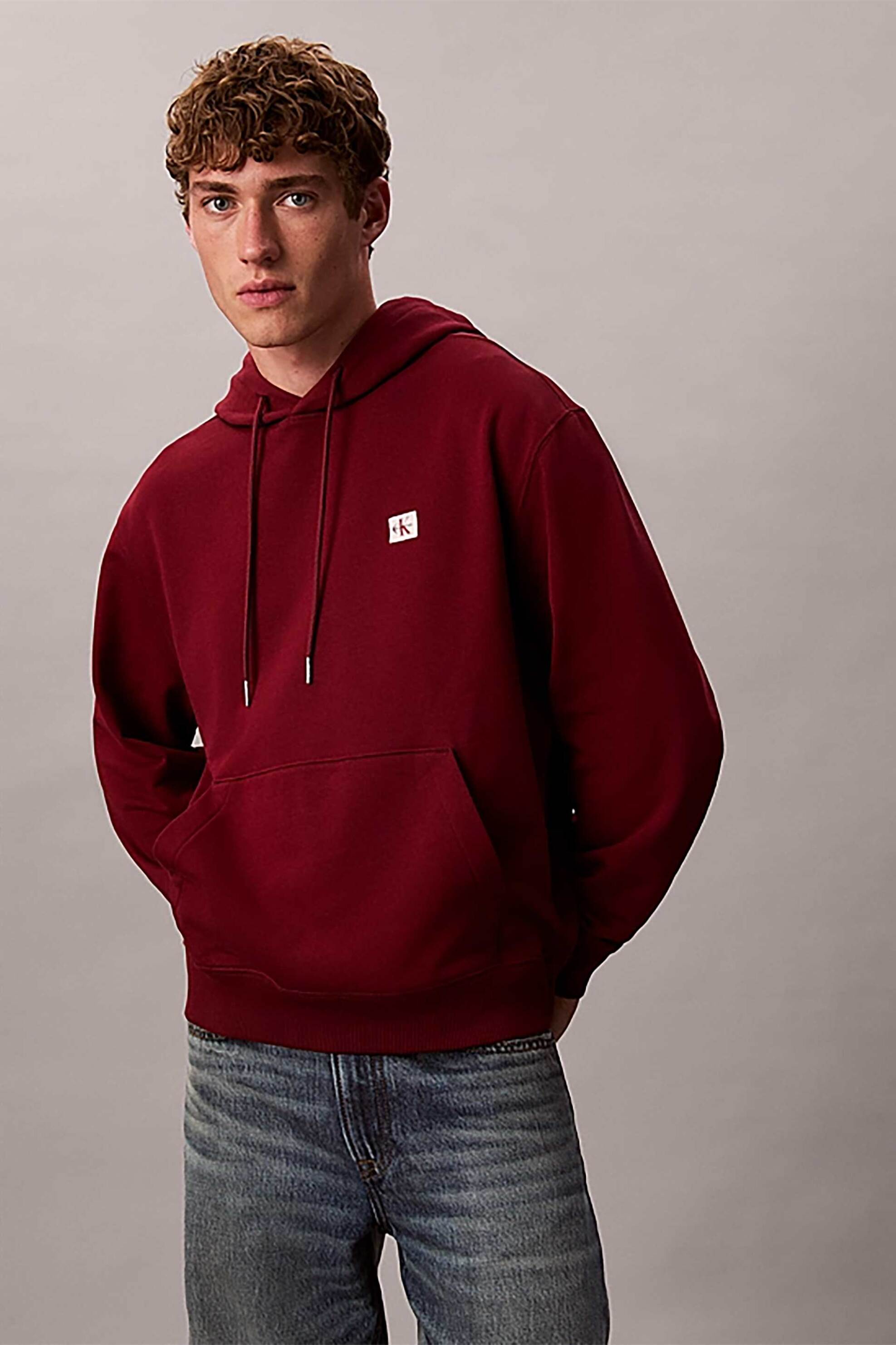 Calvin Klein Jeans ανδρική μπλούζα φούτερ με κουκούλα και λογότυπο Regular Fit - LV04RC274G Μπορντό