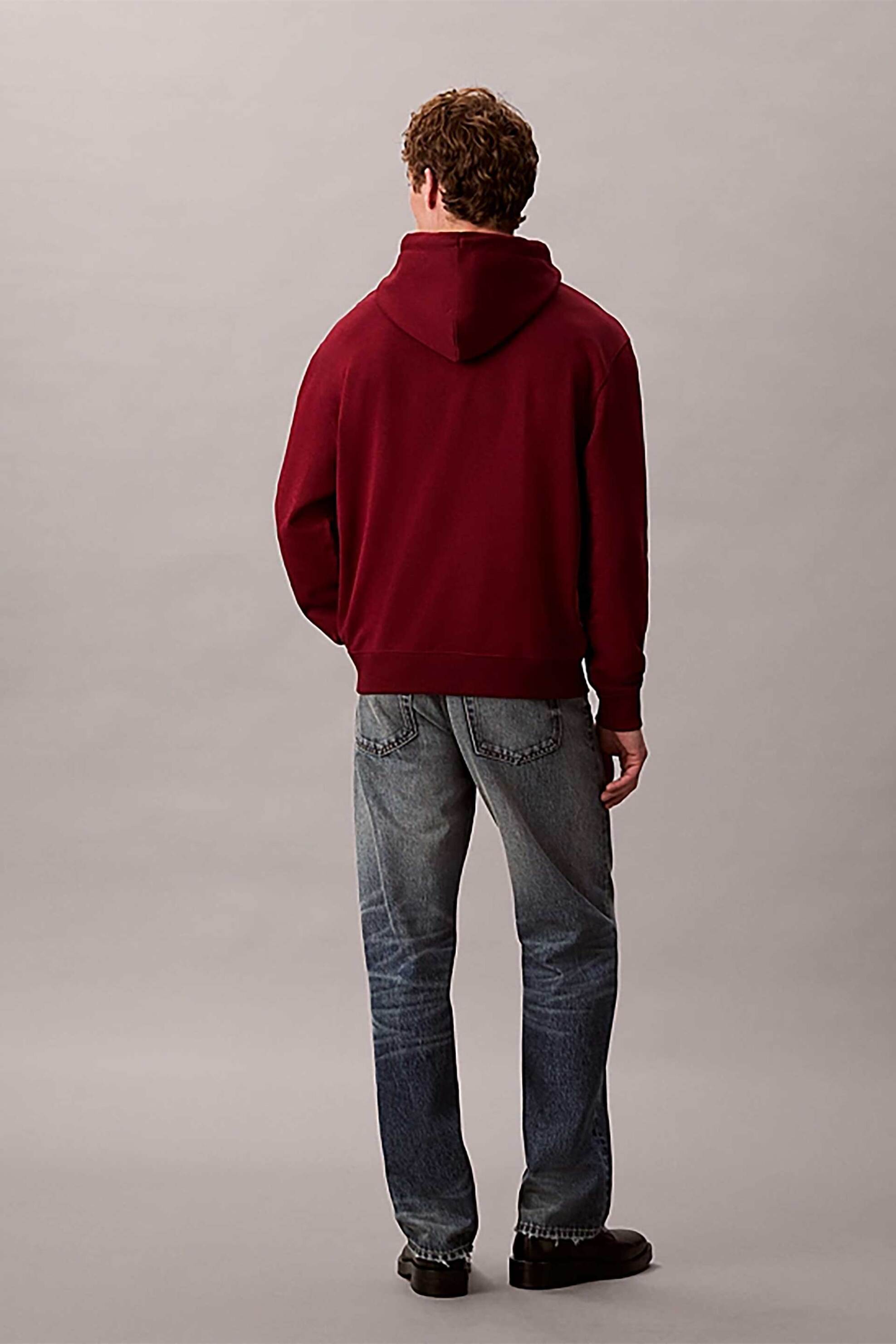 Calvin Klein Jeans Ανδρική Μπλούζα Φούτερ με Κουκούλα Και Λογότυπο Regular Fit - Lv04Rc274G Μπορντό