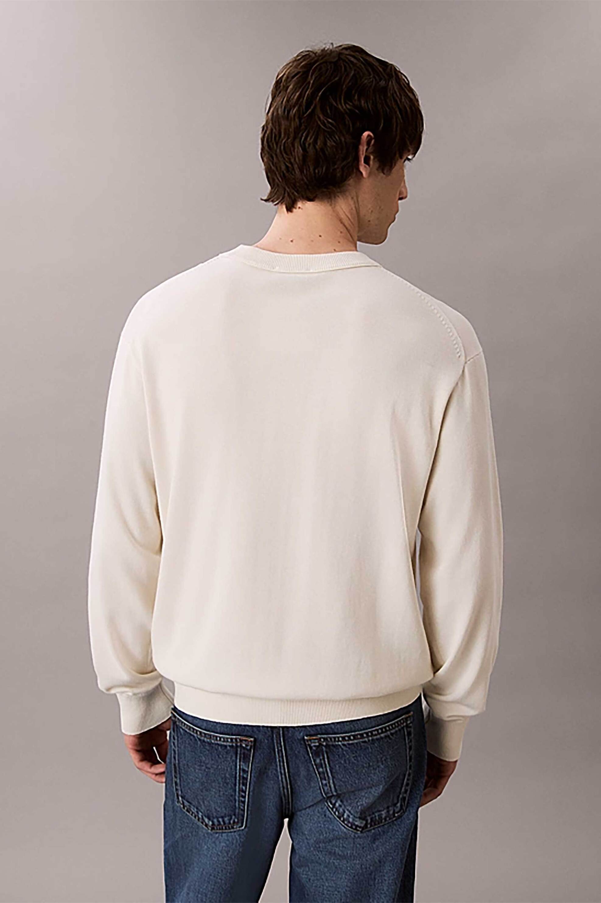 Calvin Klein Jeans Ανδρικό Βαμβακερό Πουλόβερ με Λογότυπο Regular Fit - Lv04Rc309G Εκρού