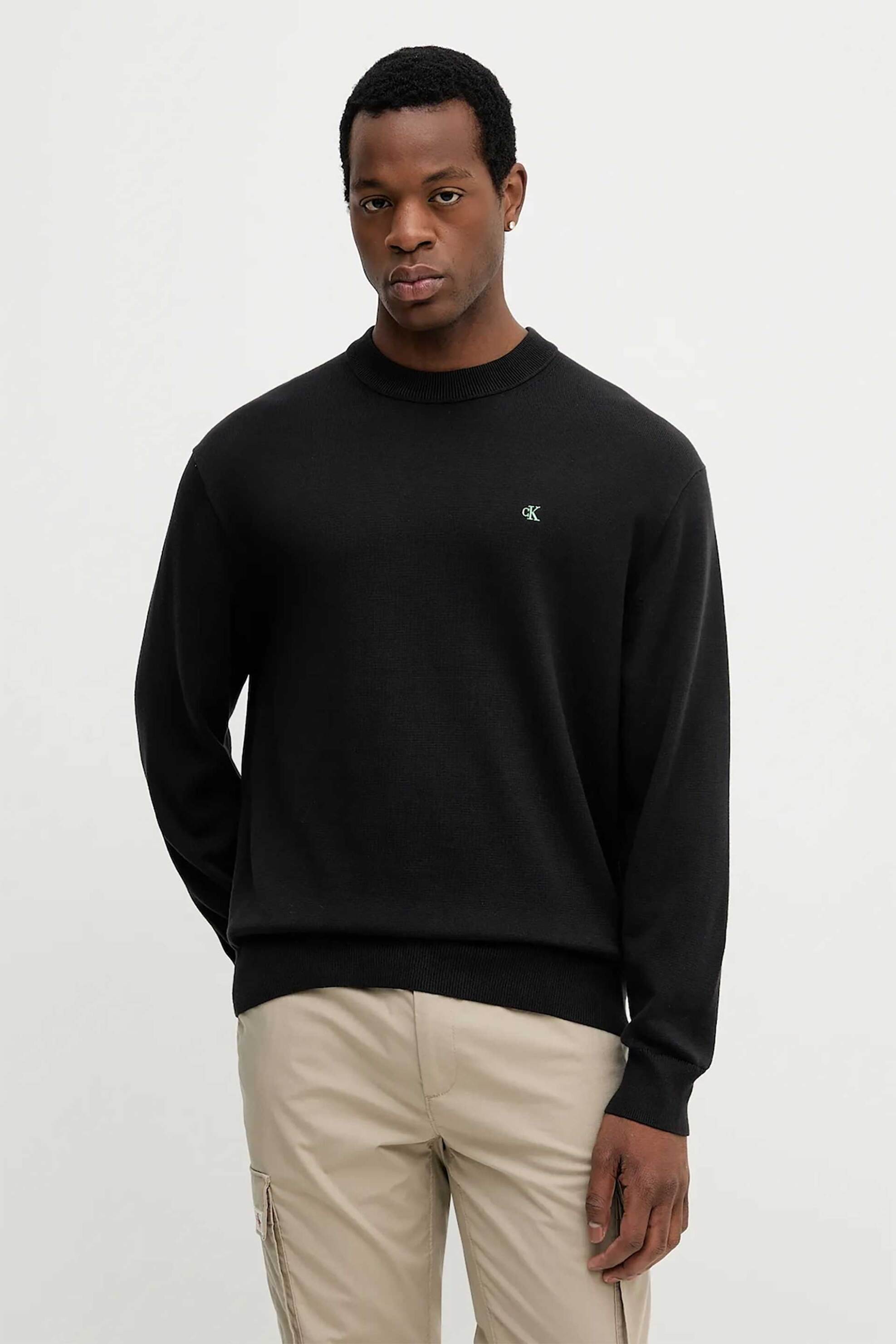 Calvin Klein Jeans ανδρικό βαμβακερό πουλόβερ με λογότυπο Regular Fit - LV04RC309G Μαύρο