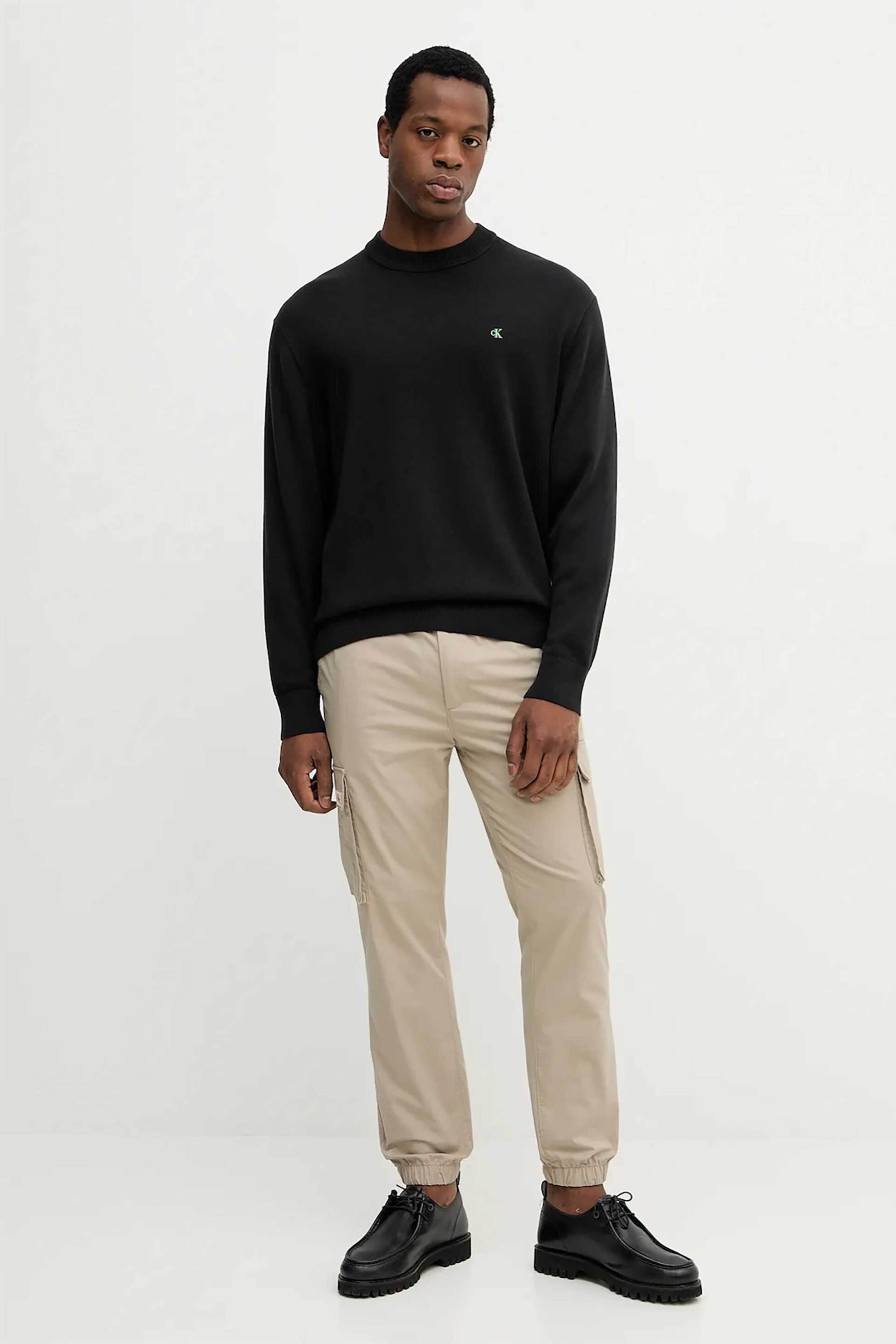 Calvin Klein Jeans ανδρικό βαμβακερό πουλόβερ με λογότυπο Regular Fit - LV04RC309G Μαύρο φωτογραφία