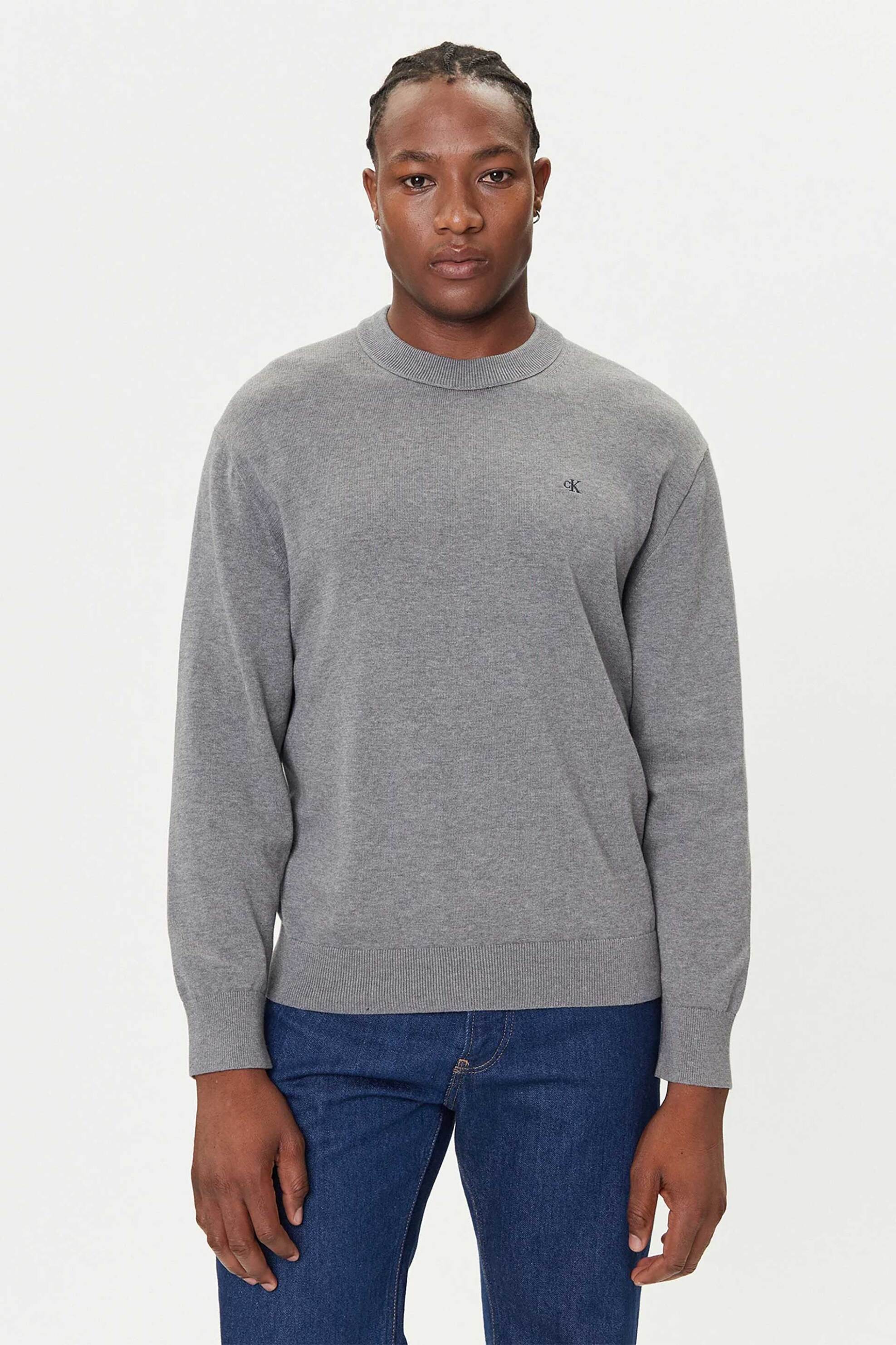 Calvin Klein Jeans ανδρικό βαμβακερό πουλόβερ με λογότυπο Regular Fit - LV04RC309G Γκρι