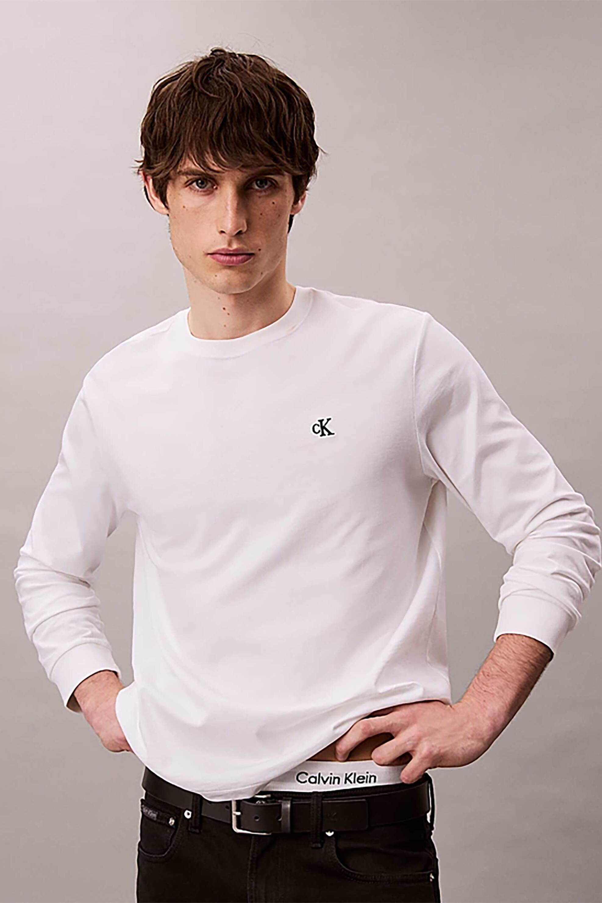 CALVIN KLEIN JEANS Calvin Klein Jeans ανδρική μακρυμάνικη μπλούζα με λογότυπο - LV04RD247G Λευκό