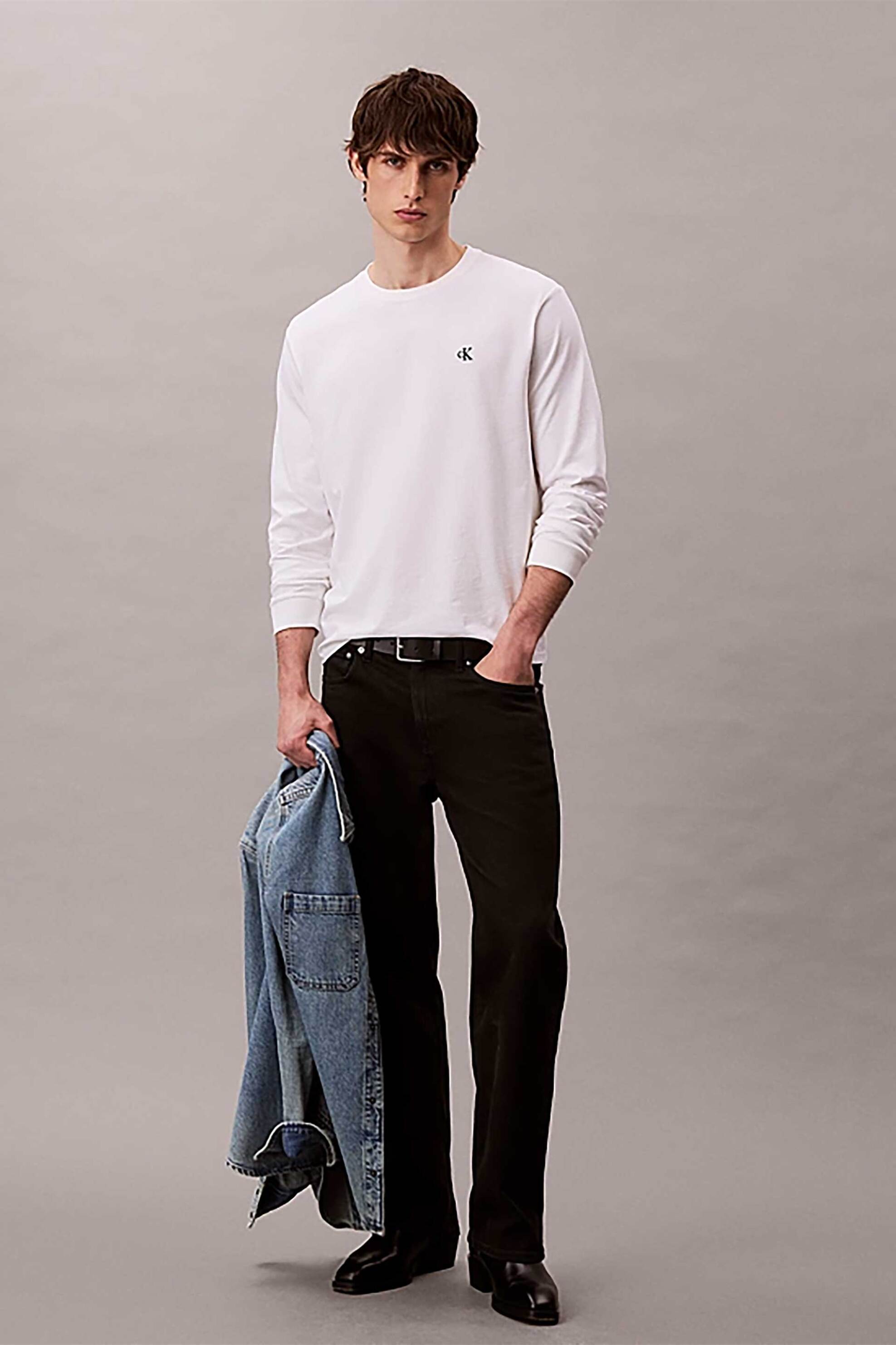 Calvin Klein Jeans ανδρική μακρυμάνικη μπλούζα με λογότυπο - LV04RD247G Λευκό φωτογραφία