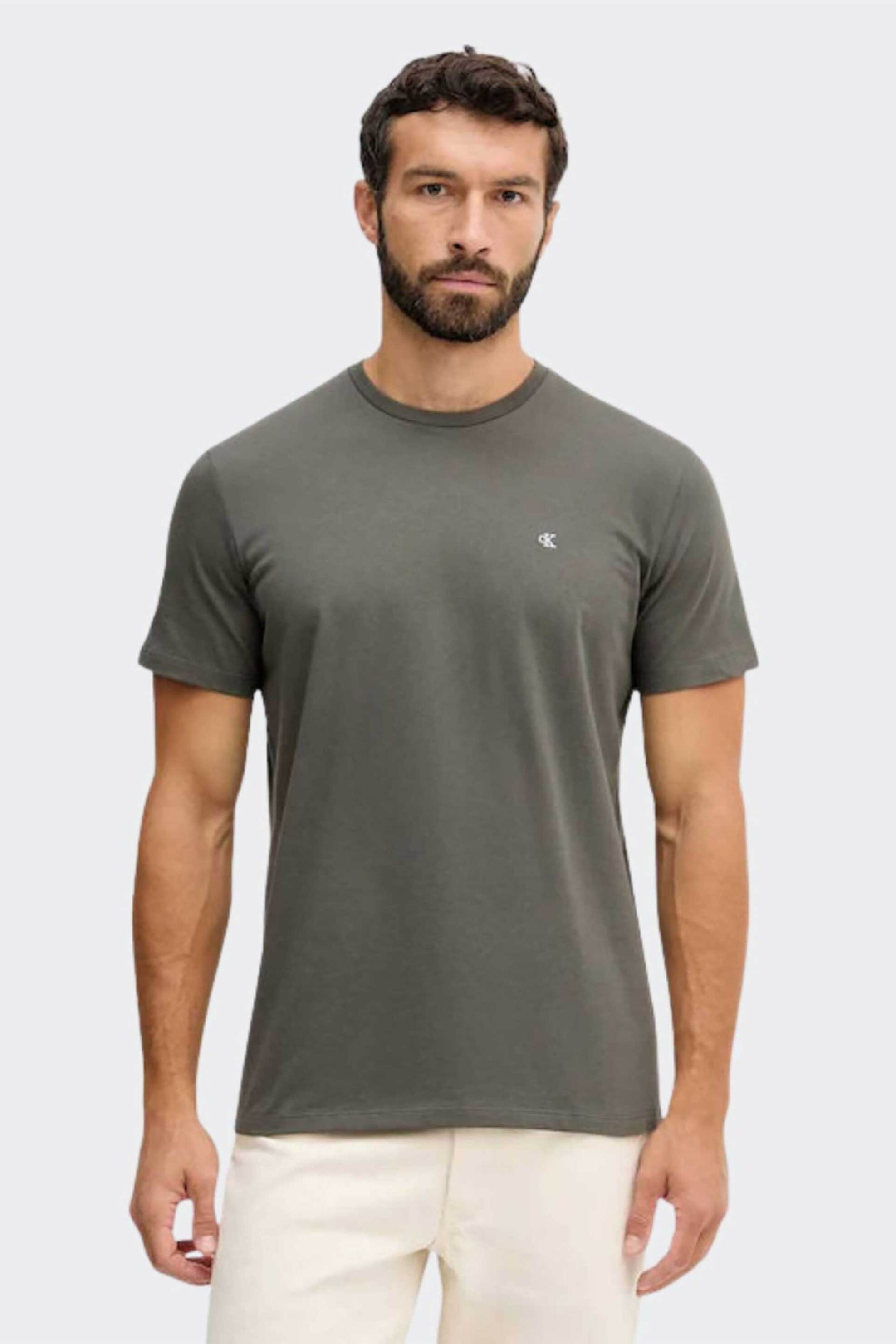 Calvin Klein Jeans ανδρικό T-shirt μονόχρωμο με λογότυπο Regular Fit - LV04RD254G Γκρι