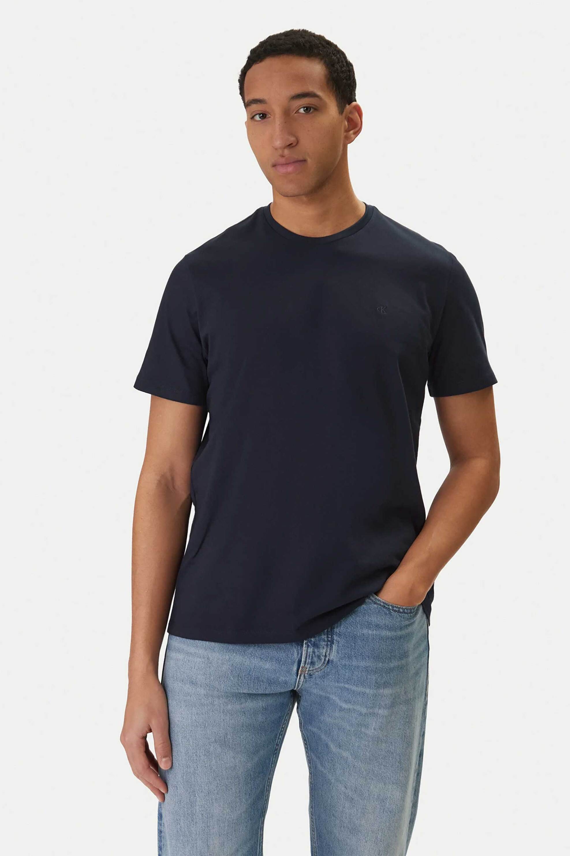 Calvin Klein Jeans ανδρικό T-shirt μονόχρωμο με λογότυπο Regular Fit - LV04RD254G Σκούρο Μπλε