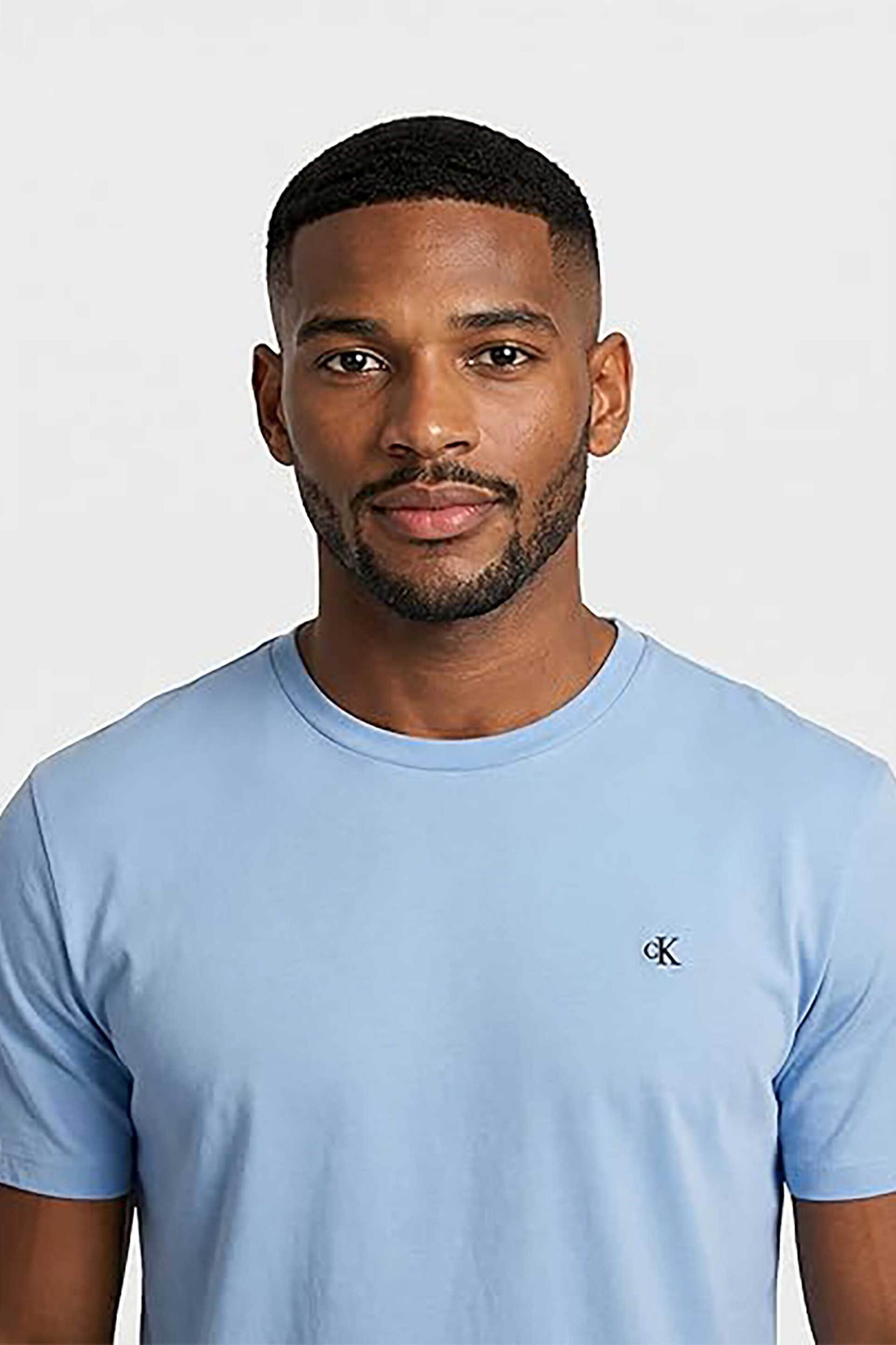Calvin Klein Jeans Ανδρικό T-Shirt Μονόχρωμο με Λογότυπο Regular Fit - Lv04Rd254G Γαλάζιο