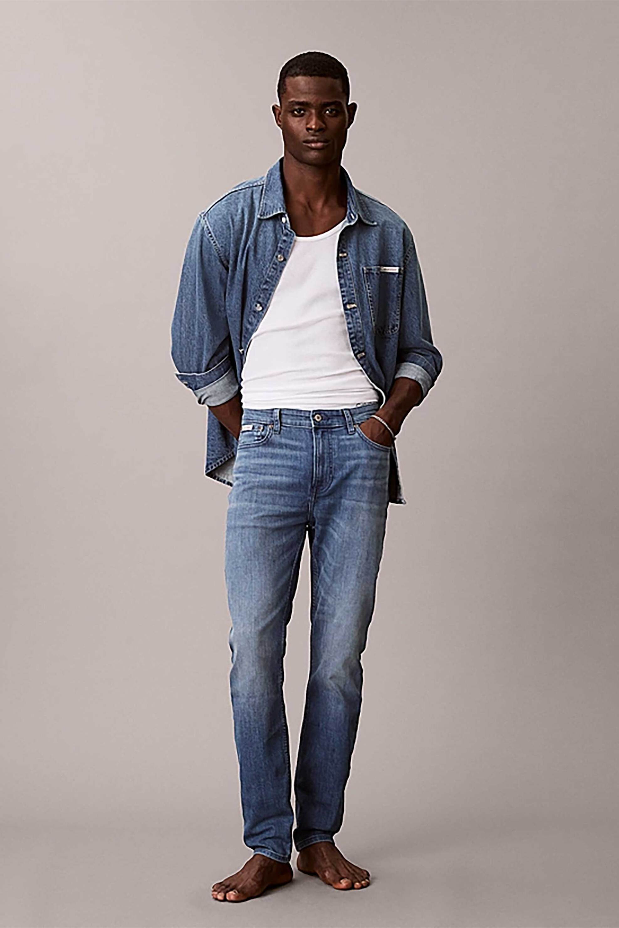 Calvin Klein Jeans ανδρικό τζιν παντελόνι πεντάτσεπο Tapered Fit - LV04RE781G Denim Blue