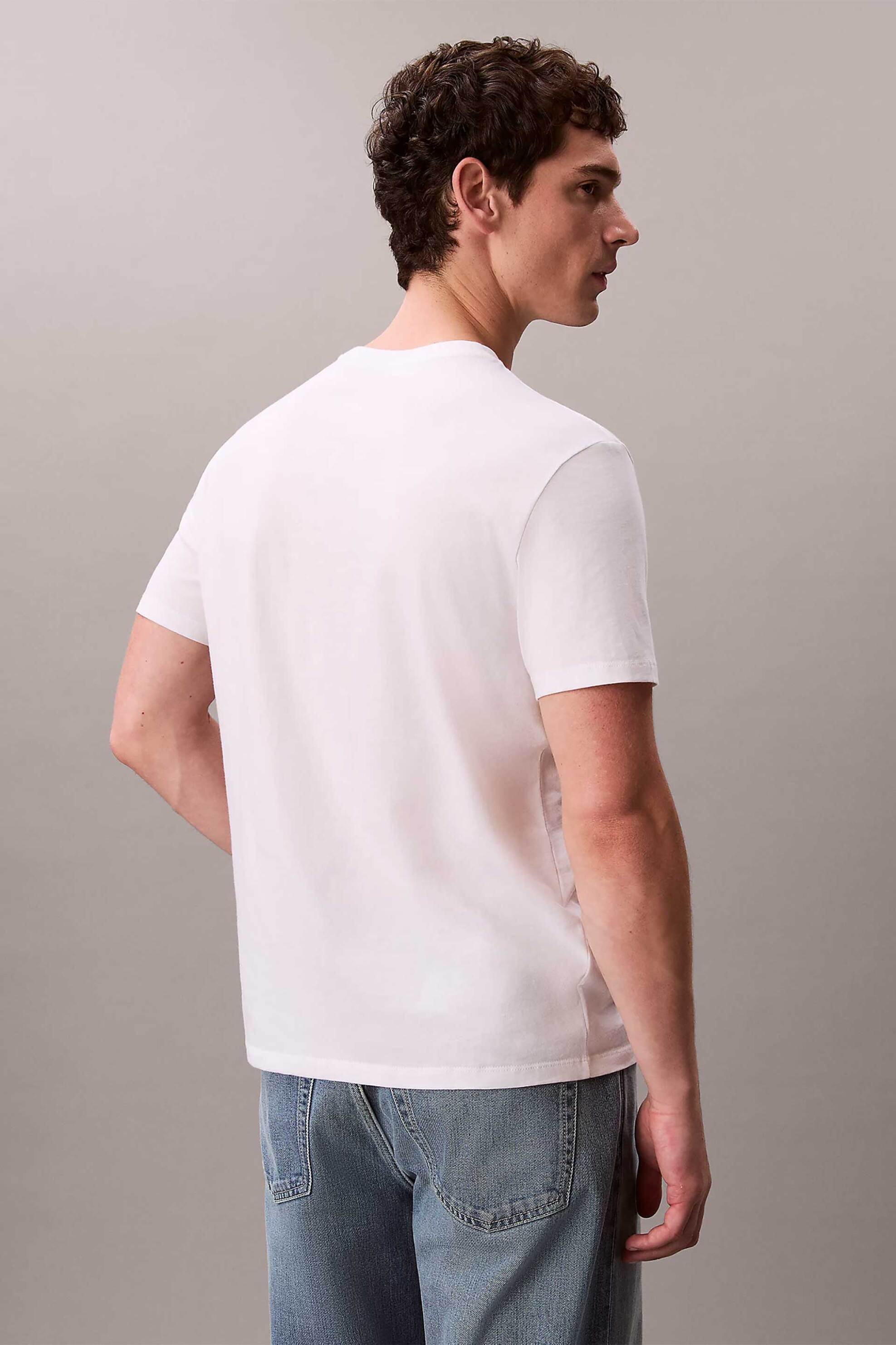Calvin Klein Jeans Ανδρικό T-Shirt Μονόχρωμο με Λογότυπο Regular Fit - Lv04Rb866G Λευκό
