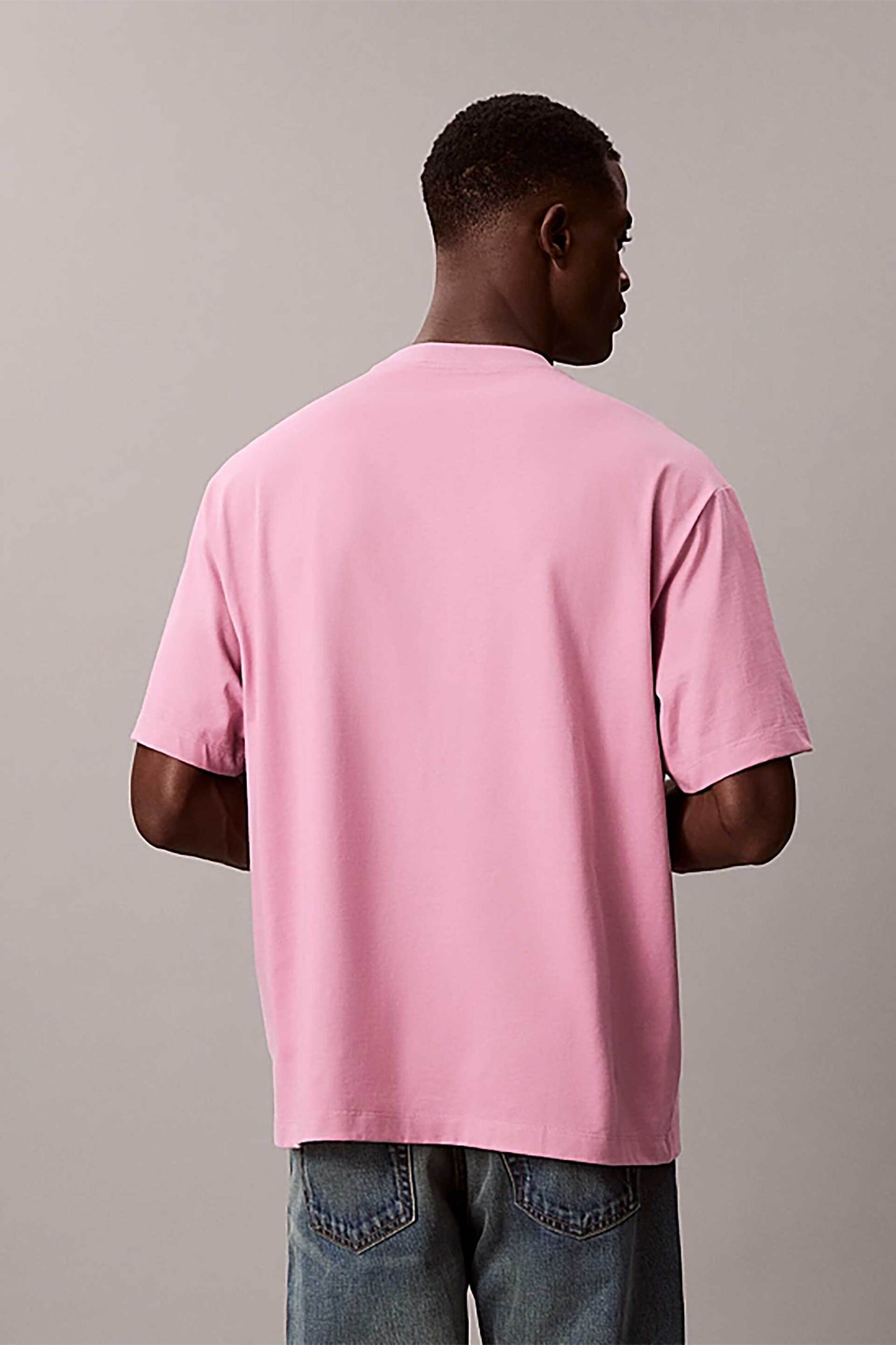 Calvin Klein Jeans Ανδρικό T-Shirt Μονόχρωμο με Λογότυπο Relaxed Fit - Lv04Re815G Ροζ