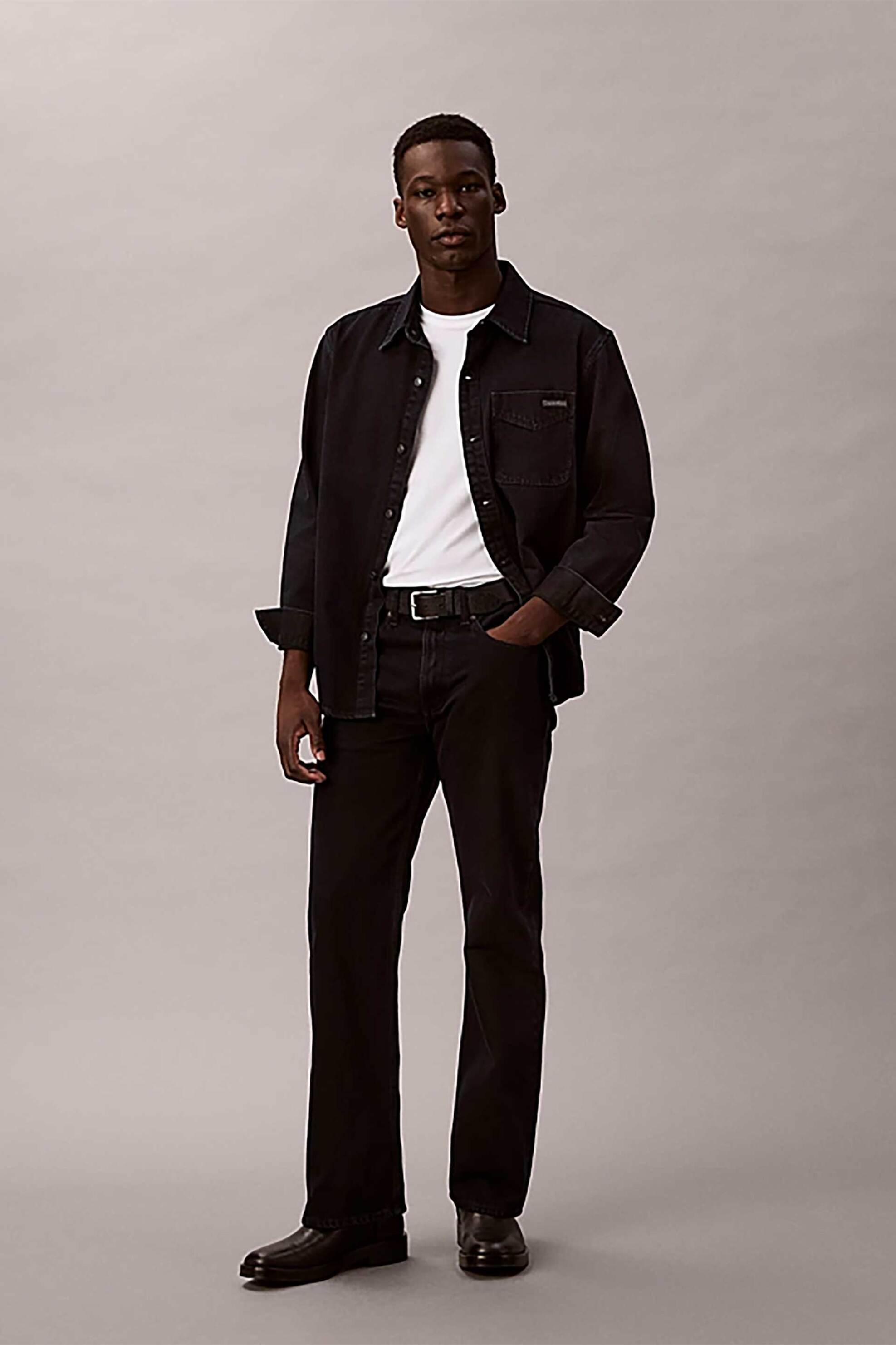 Calvin Klein Jeans ανδρικό denim overshirt με τσέπη και logo patch Regular Fit "90's" - LV04RE714G Μαύρο φωτογραφία