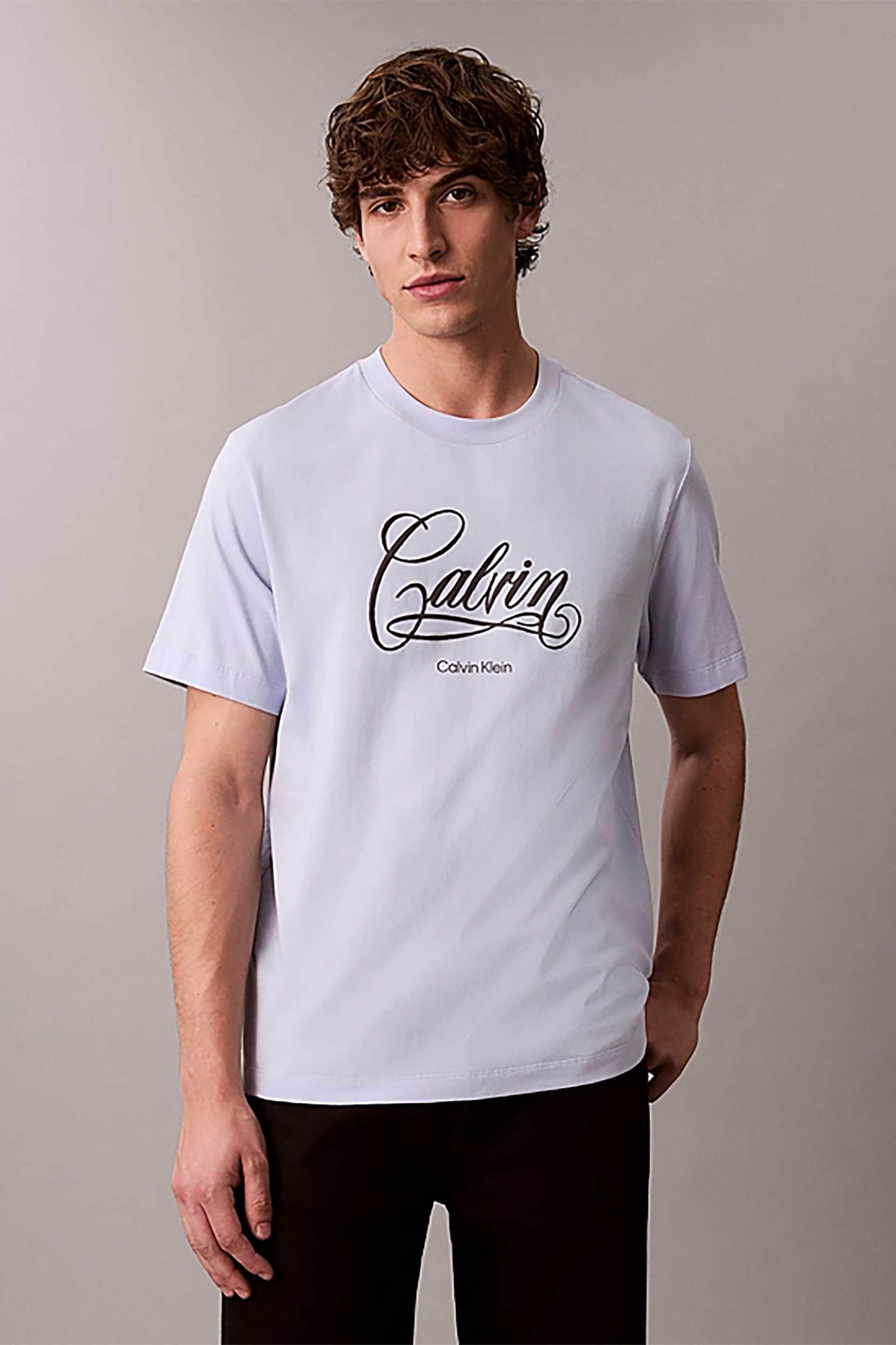 Calvin Klein Jeans ανδρικό T-shirt μονόχρωμο με λογότυπο Relaxed Fit - LV04RE804G Γαλάζιο