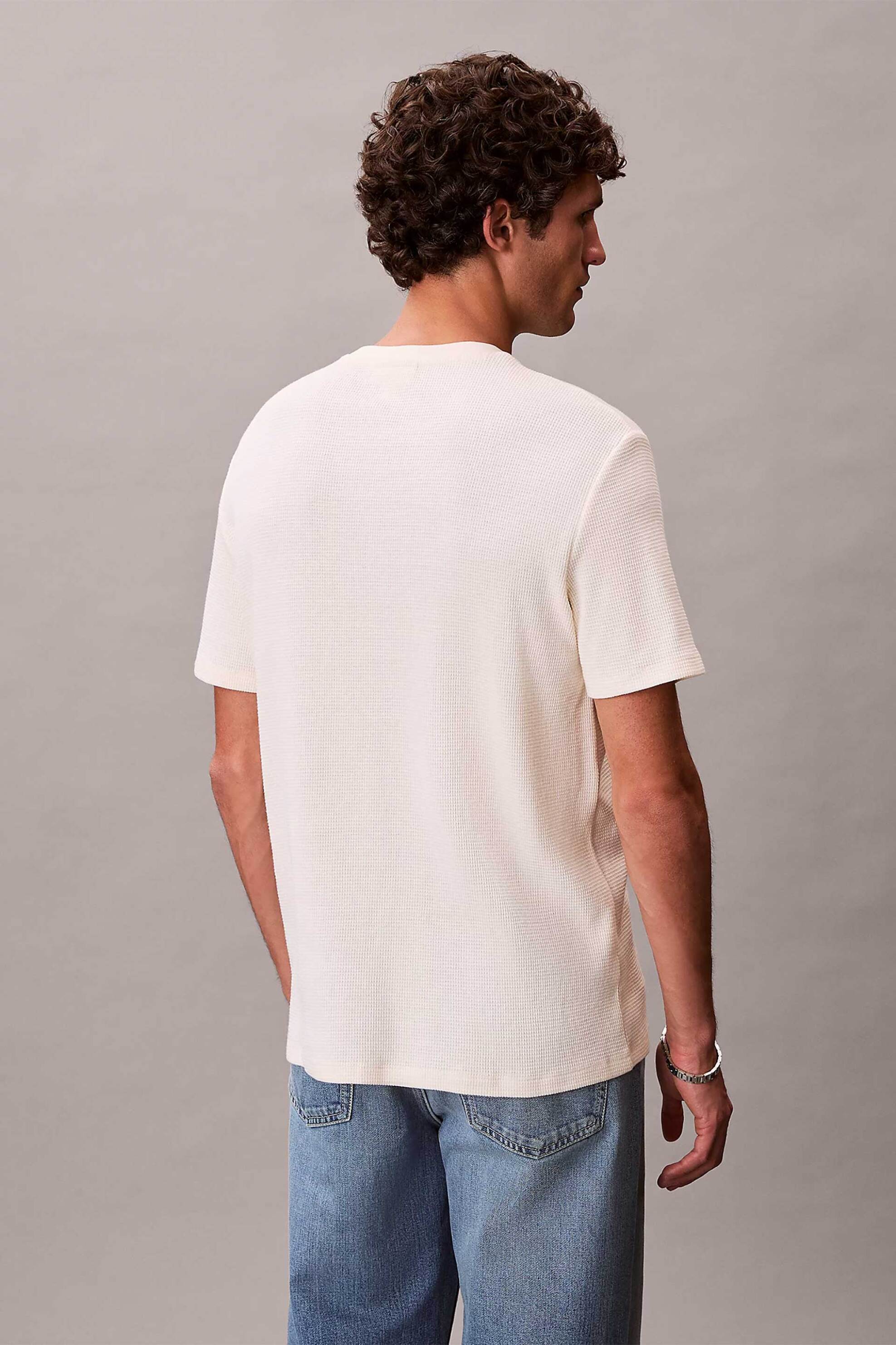 Calvin Klein Jeans Ανδρικό T-Shirt με Λογότυπο Και Waffle Pattern Regular Fit - Lv04Rd008G Εκρού